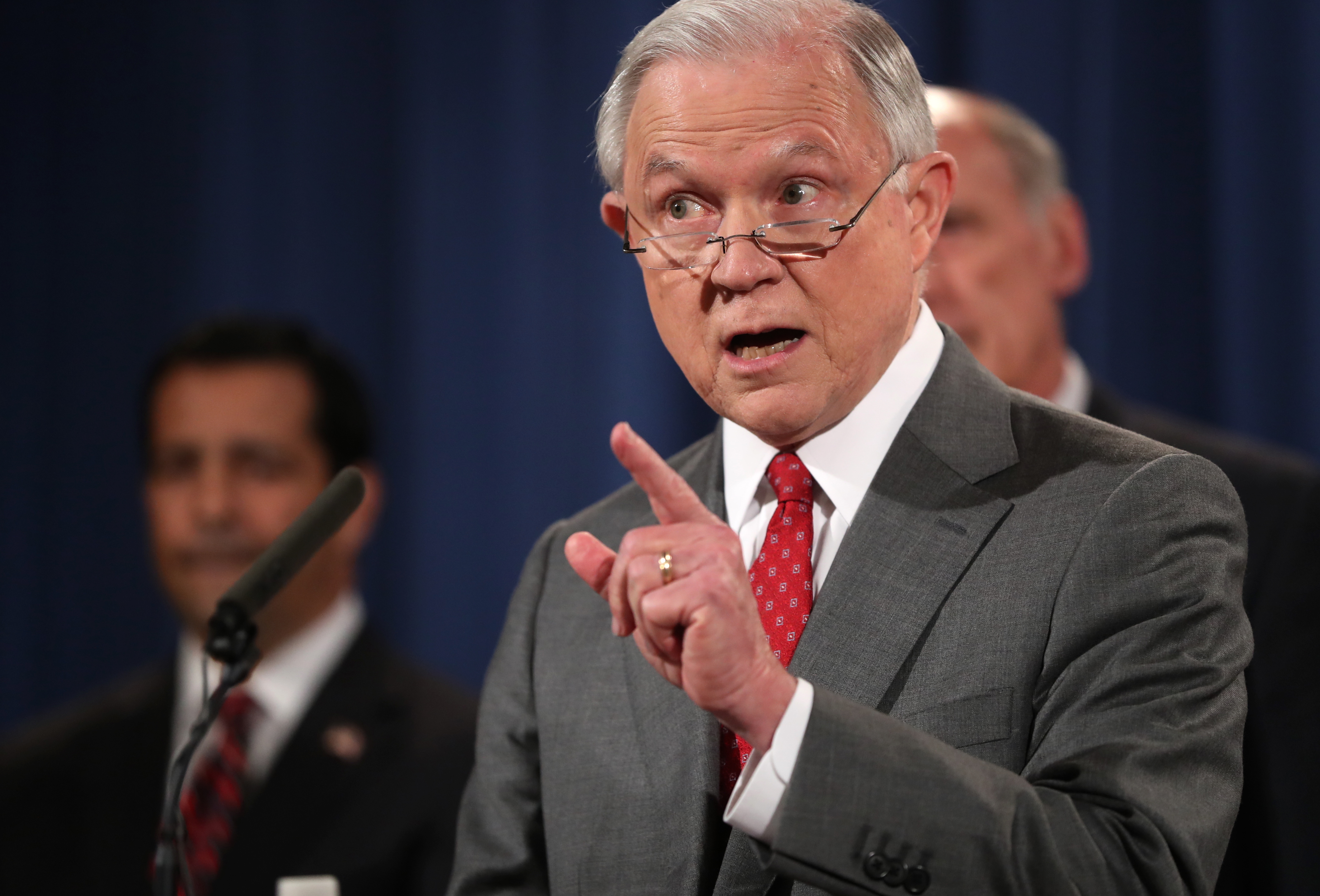 Attorney General Jeff Sessions, speaks during a news conference at the Justice Department in Washington. CREDIT: AP Andrew Harnik File