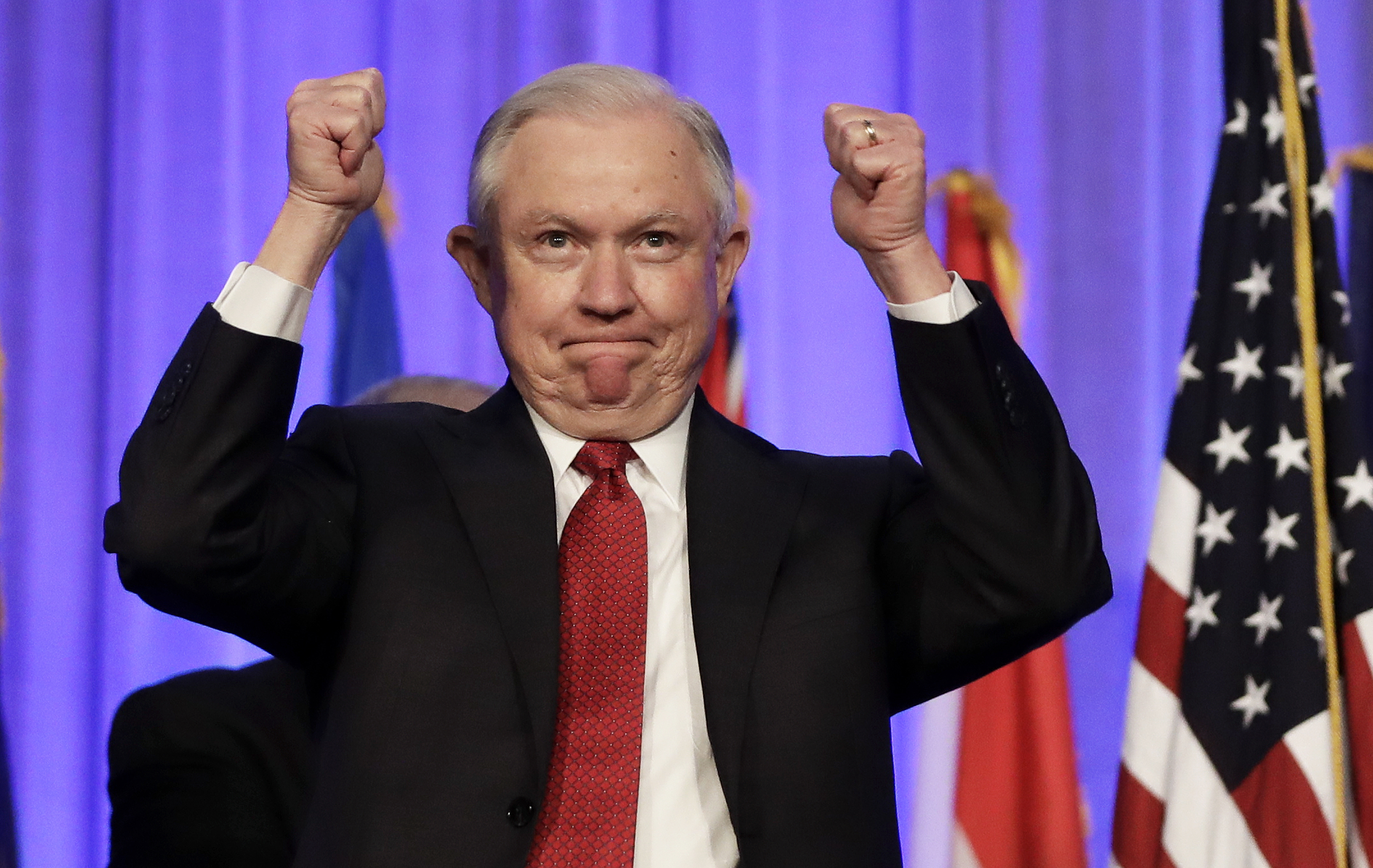 Attorney General Jeff Sessions, whose employees are pursuing criminal charges against a woman who laughed at him in public. CREDIT: AP Photo/Mark Humphrey
