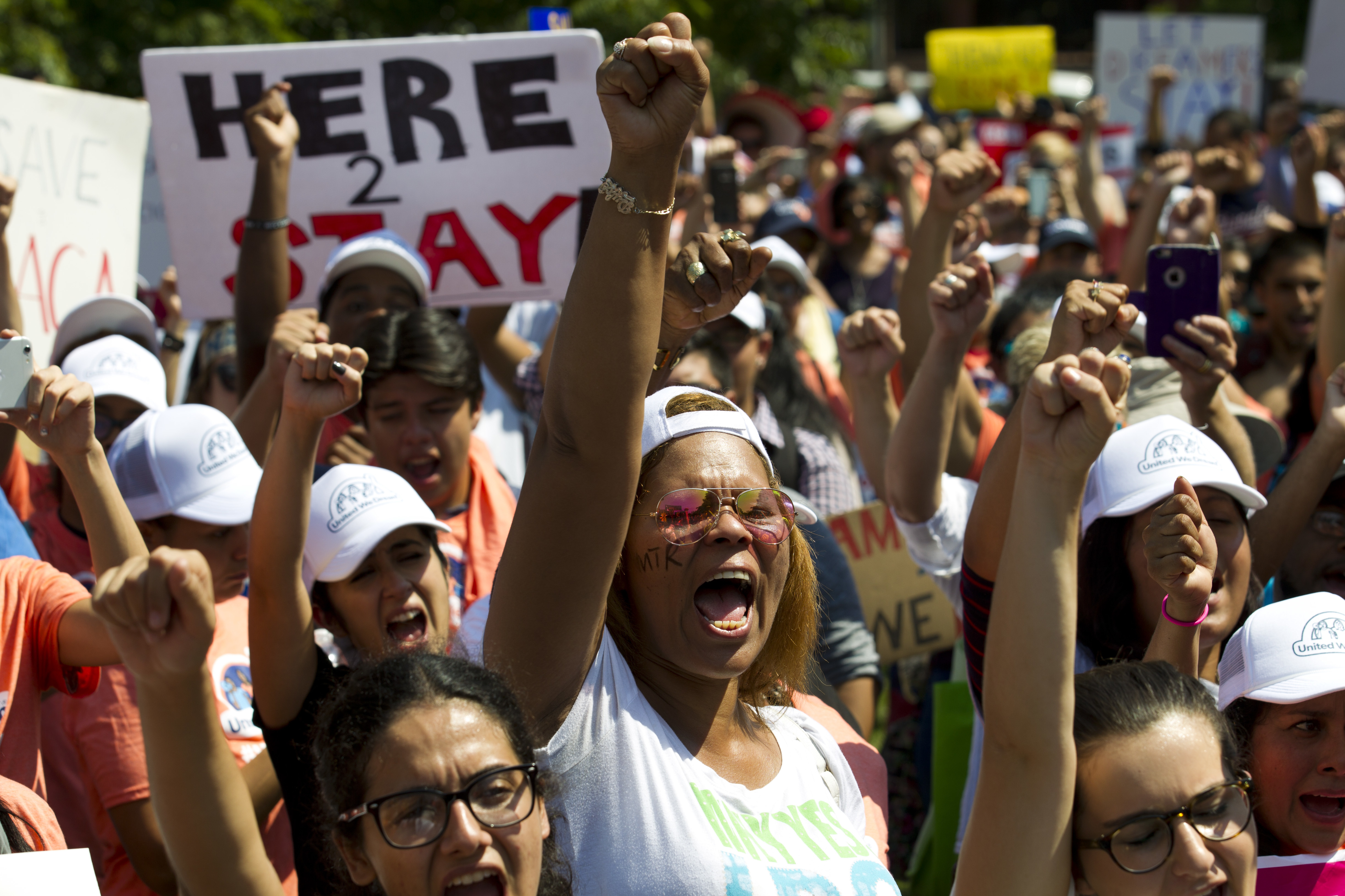 Protesters chants during a rally supporting Deferred Action for Childhood Arrivals, or DACA, outside of the White House in Washington, on Tuesday, Sept. 5, 2017. CREDIT: AP Photo/Jose Luis Magana