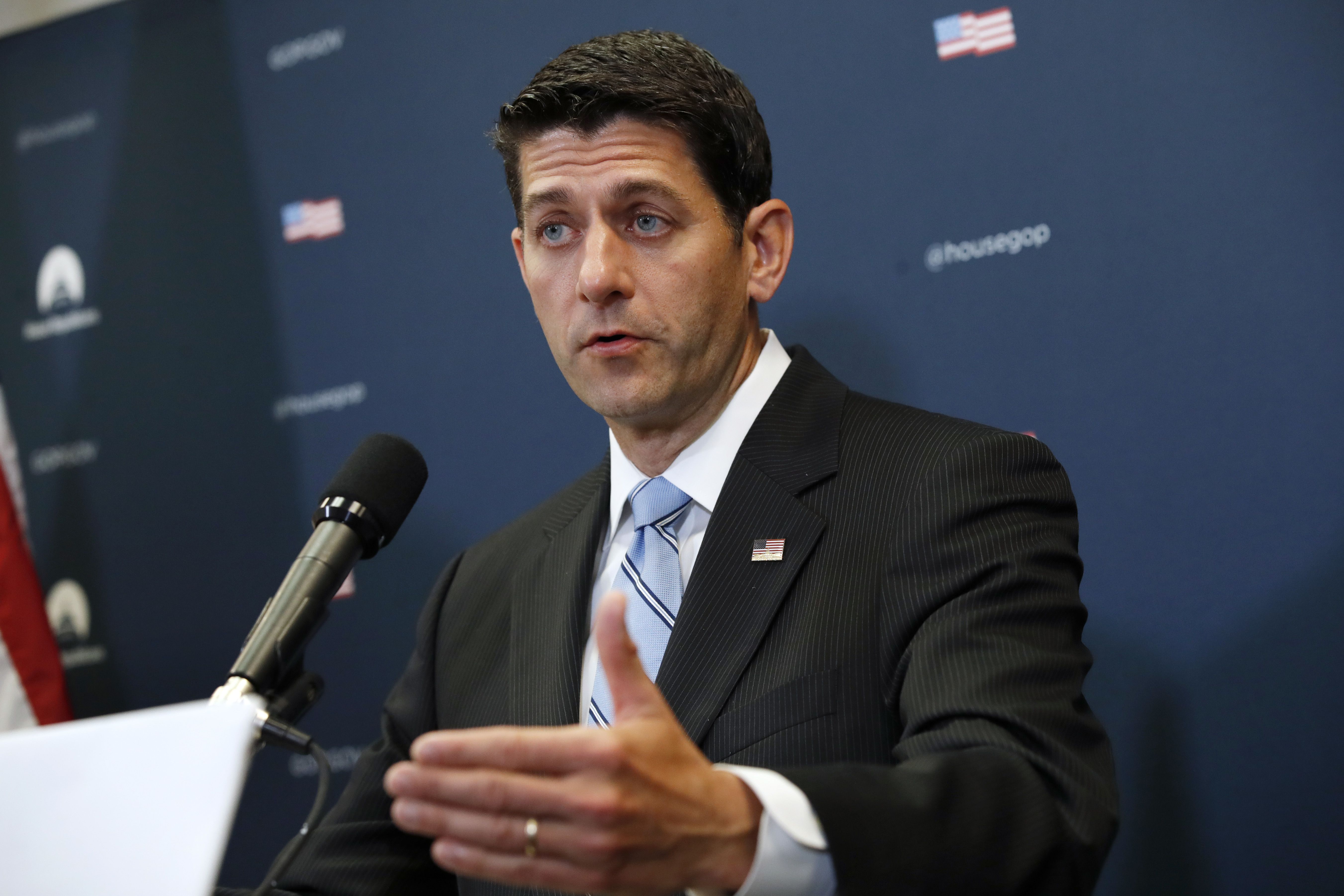 House Speaker Paul Ryan of Wis., speaks about Harvey relief efforts after a meeting with House Republicans, Wednesday, Sept. 6, 2017, on Capitol Hill in Washington. (Credit: AP Photo/Jacquelyn Martin)