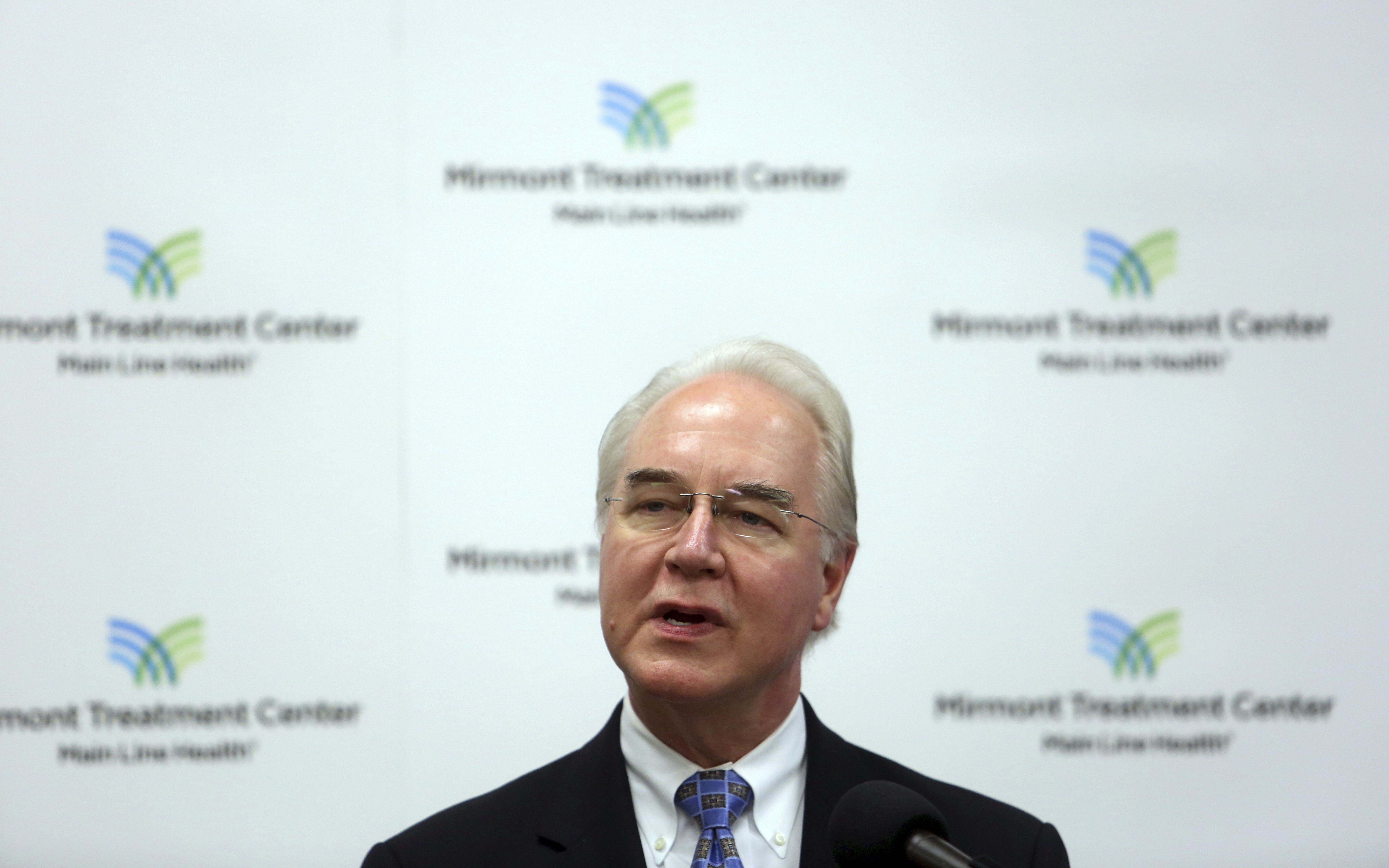 Health and Human Services Secretary Tom Price speaks at the Mirmont Treatment Center Friday September 15, 2017, in Media, Pennsylvania. Price and Counselor to the President Kellyanne Conway toured the center for drug and alcohol addiction recovery and discussed the opioid crisis. (Credit: AP Photo/Jacqueline Larma)