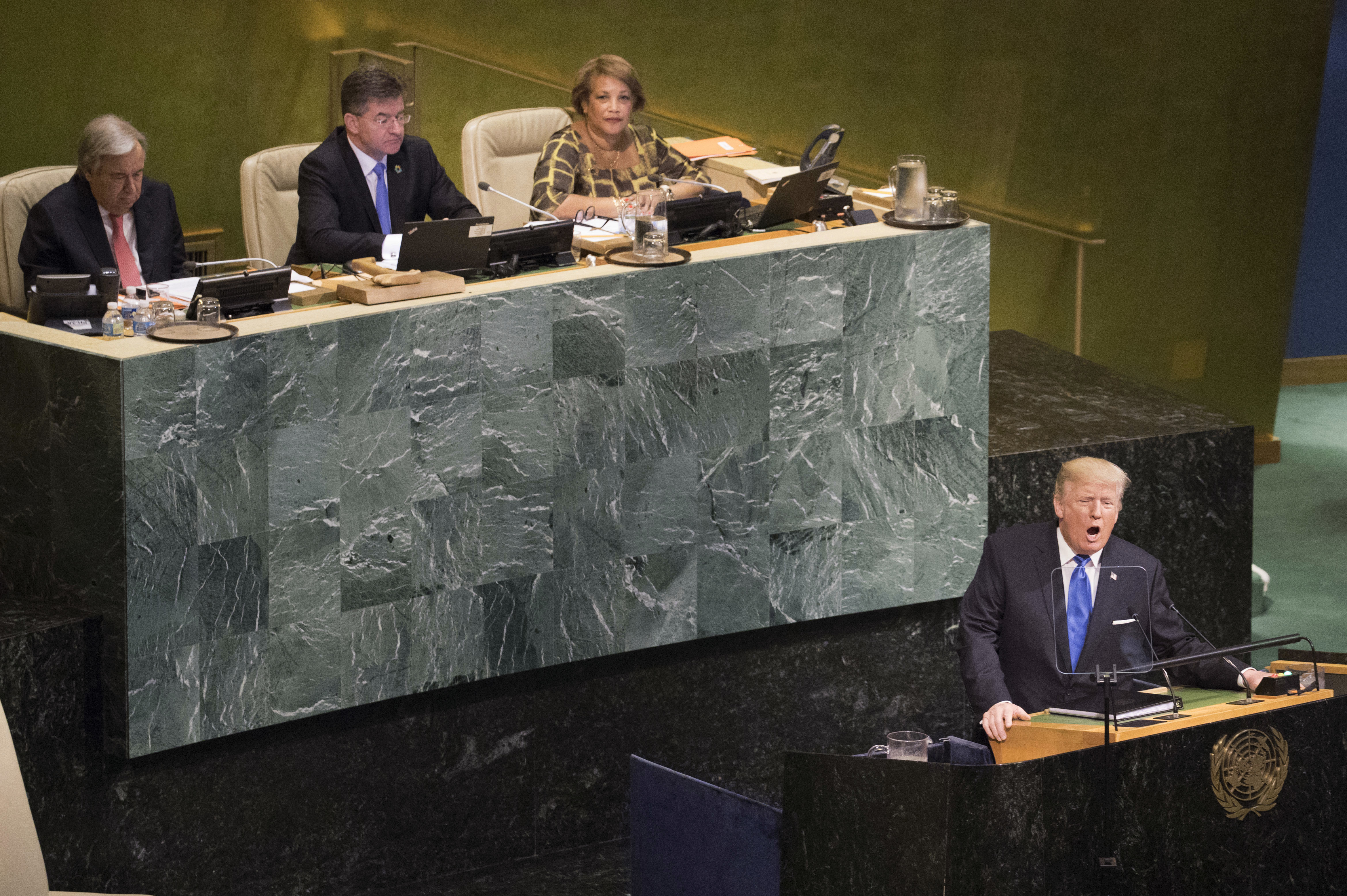 U.S. President Donald Trump speaks during the 72nd session of the United Nations General Assembly at U.N. headquarters, Tuesday, Sept. 19, 2017. CREDIT: AP Photo/Mary Altaffer