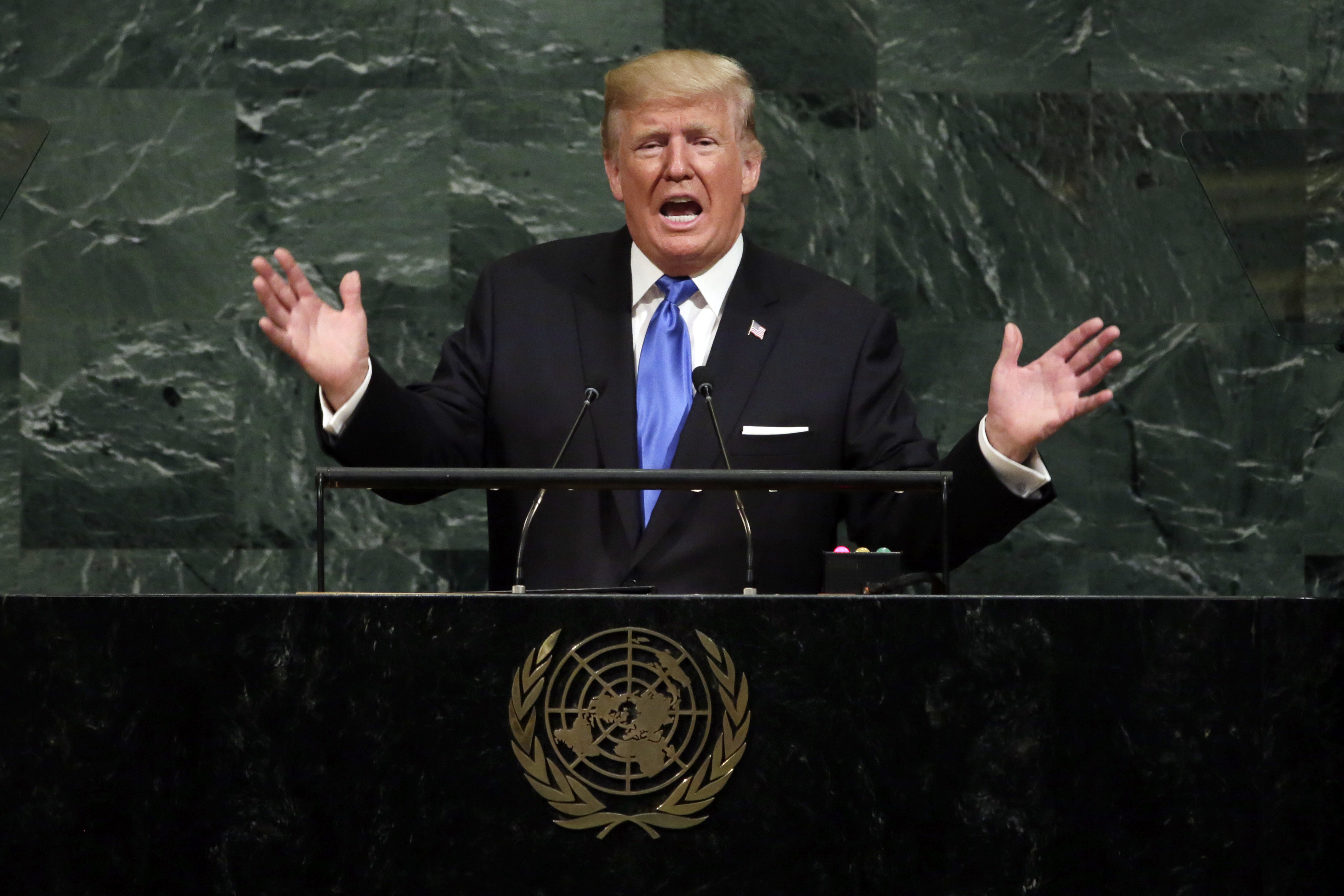 U.S. President Donald Trump addresses the 72nd session of the United Nations General Assembly, at U.N. headquarters, Tuesday, Sept. 19, 2017. CREDIT: Richard Drew/AP Photos