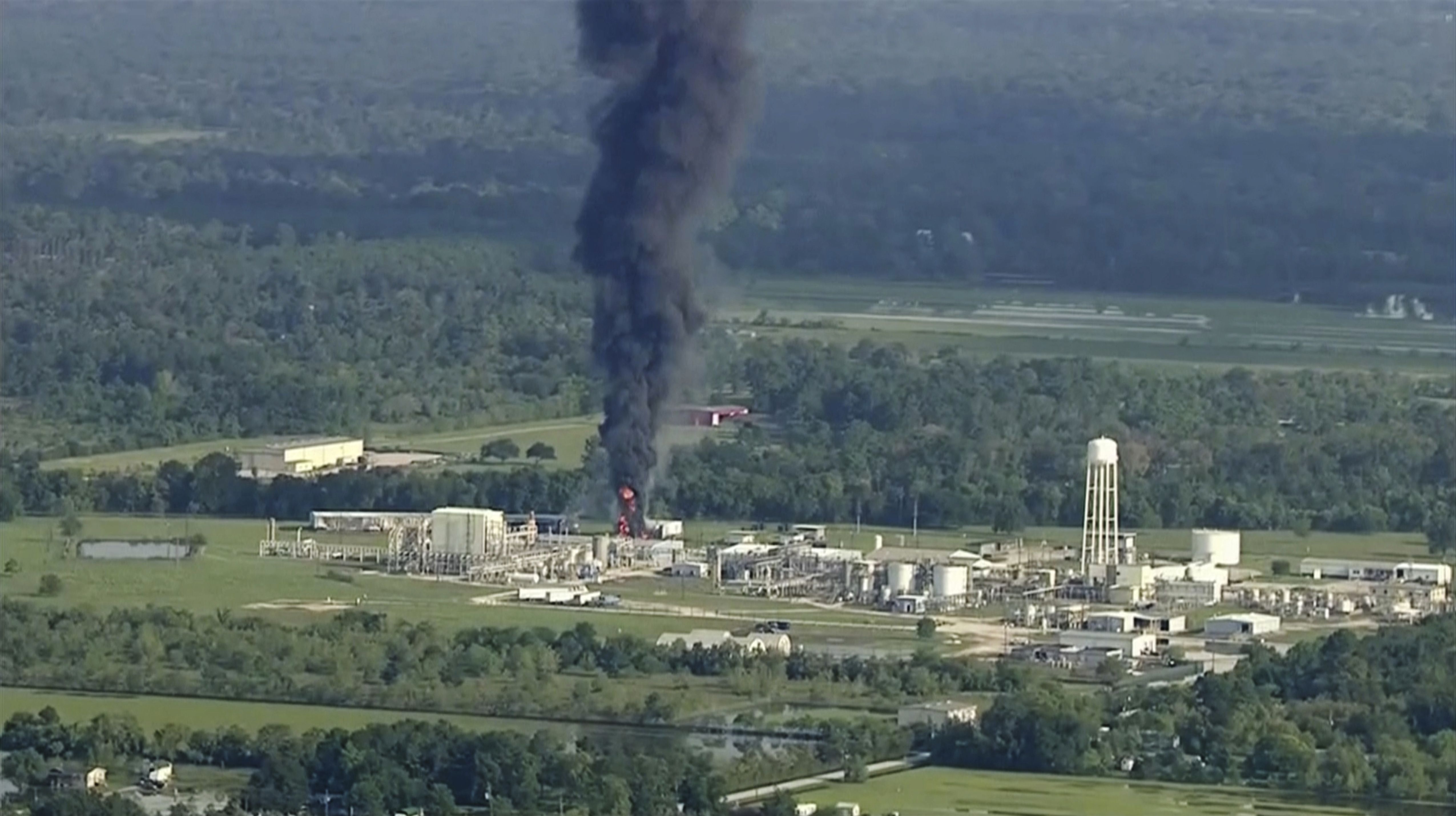 Smoke rises from a chemical plant owned by Arkema Inc. in Crosby, near Houston, Texas, Friday, Sept. 1, 2017. CREDIT: KTRK via AP