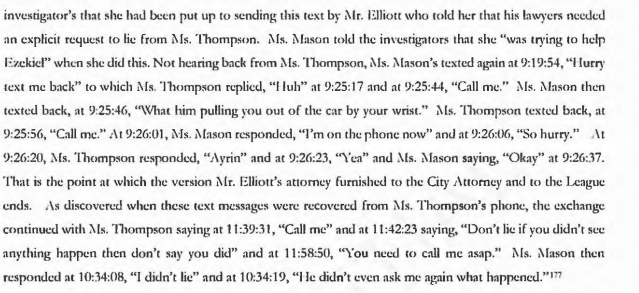 Screenshot from the NFL Investigative Report on Ezekiel Elliott