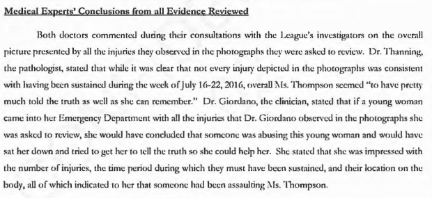 Screenshot from the NFL Investigative Report on Ezekiel Elliott