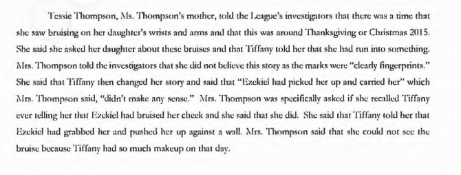 Screenshot from the NFL Investigative Report on Ezekiel Elliott