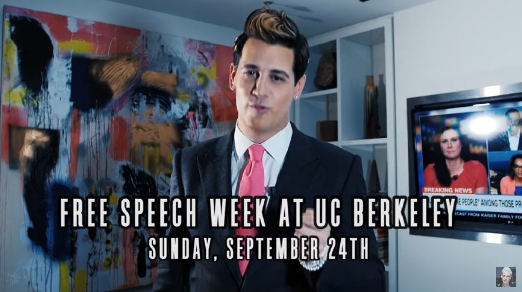 Yiannopoulos advertises Free Speech Week in a YouTube video. CREDIT: Screenshot