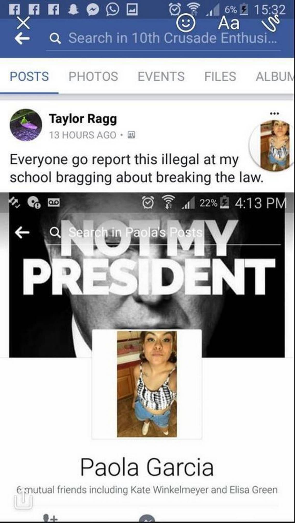Taylor Ragg asked members of a Facebook group to help him report this "illegal"