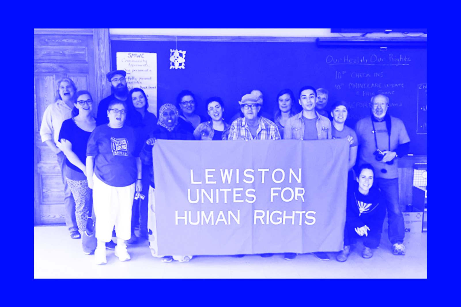 Activists in Maine post with a banner / Edit by Diana Ofosu