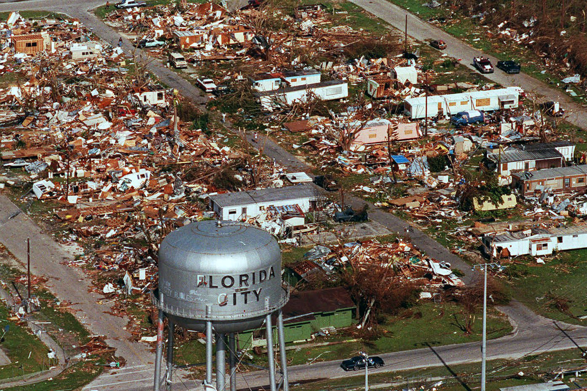 Hurricane Andrew, the most powerful storm in Florida history, struck the state in 1992, causing widespread destruction. Forecasters are predicting Hurricane Irma could be more powerful. CREDIT: AP Photo