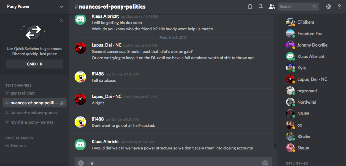 The users discussed compiling a full database on antifa