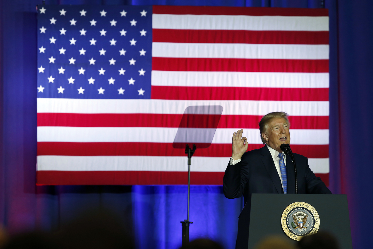 President Donald Trump speaks about tax reform at the Farm Bureau Building at the Indiana State Fairgrounds, Wednesday, Sept. 27, 2017, in Indianapolis. (AP Photo/Alex Brandon)