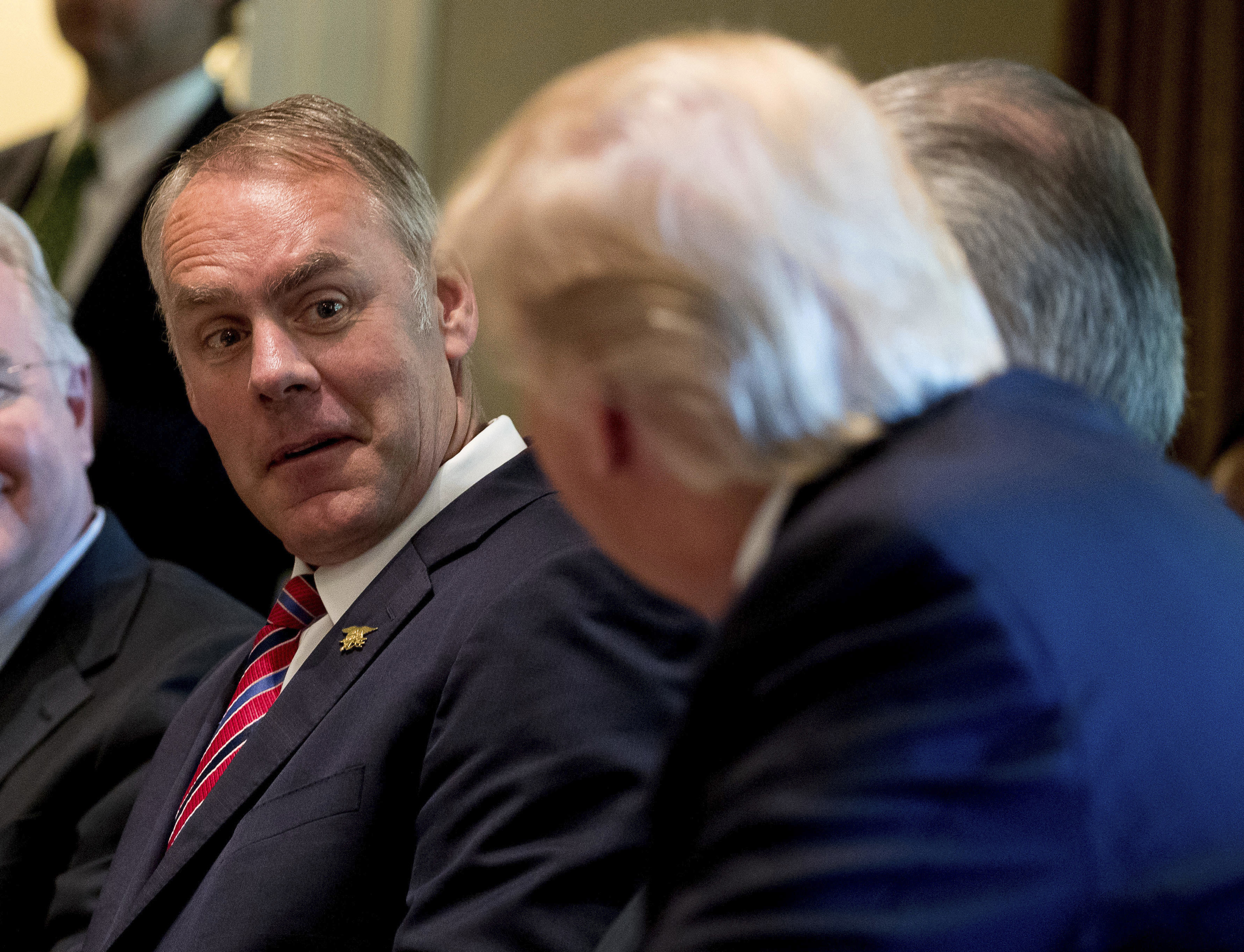 Interior Secretary Ryan Zinke is the latest Trump administration official caught up in controversy over his use of private jets. CREDIT: AP Photo/Andrew Harnik