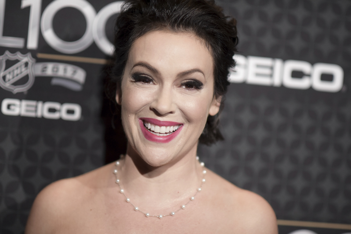 Alyssa Milano arrives at the The NHL100 Gala held at the Microsoft Theater on Friday, Jan. 27, 2017, in Los Angeles. CREDIT: AP/Richard Shotwell/Invision