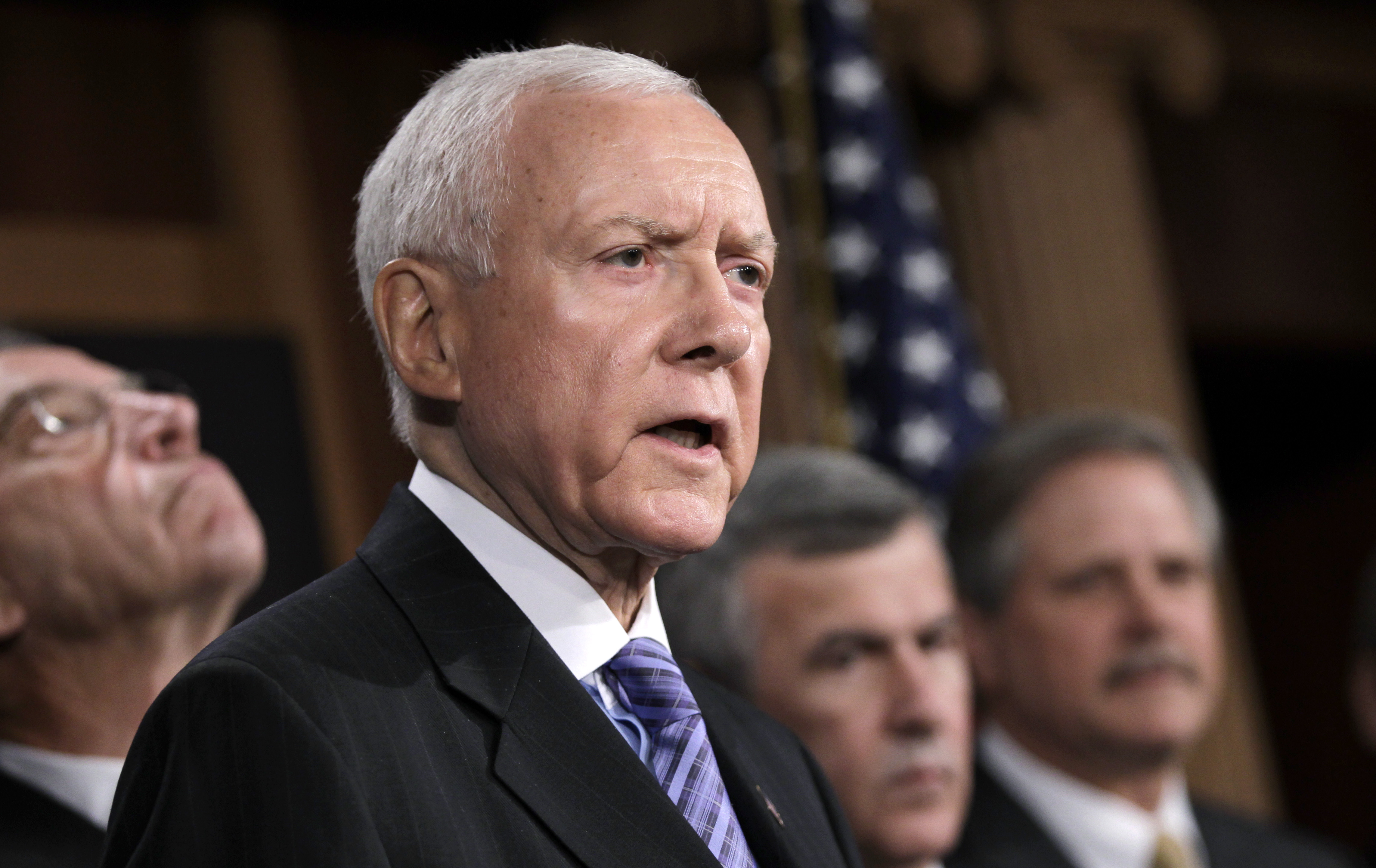 In this Sept. 7, 2011, file photo Republican Senator of Utah Orrin Hatch, 78, serving in his sixth term on Capitol Hill, calls on the president to kick start a dormant U.S. trade agenda in Washington. CREDIT: AP Photo/J. Scott Applewhite, File