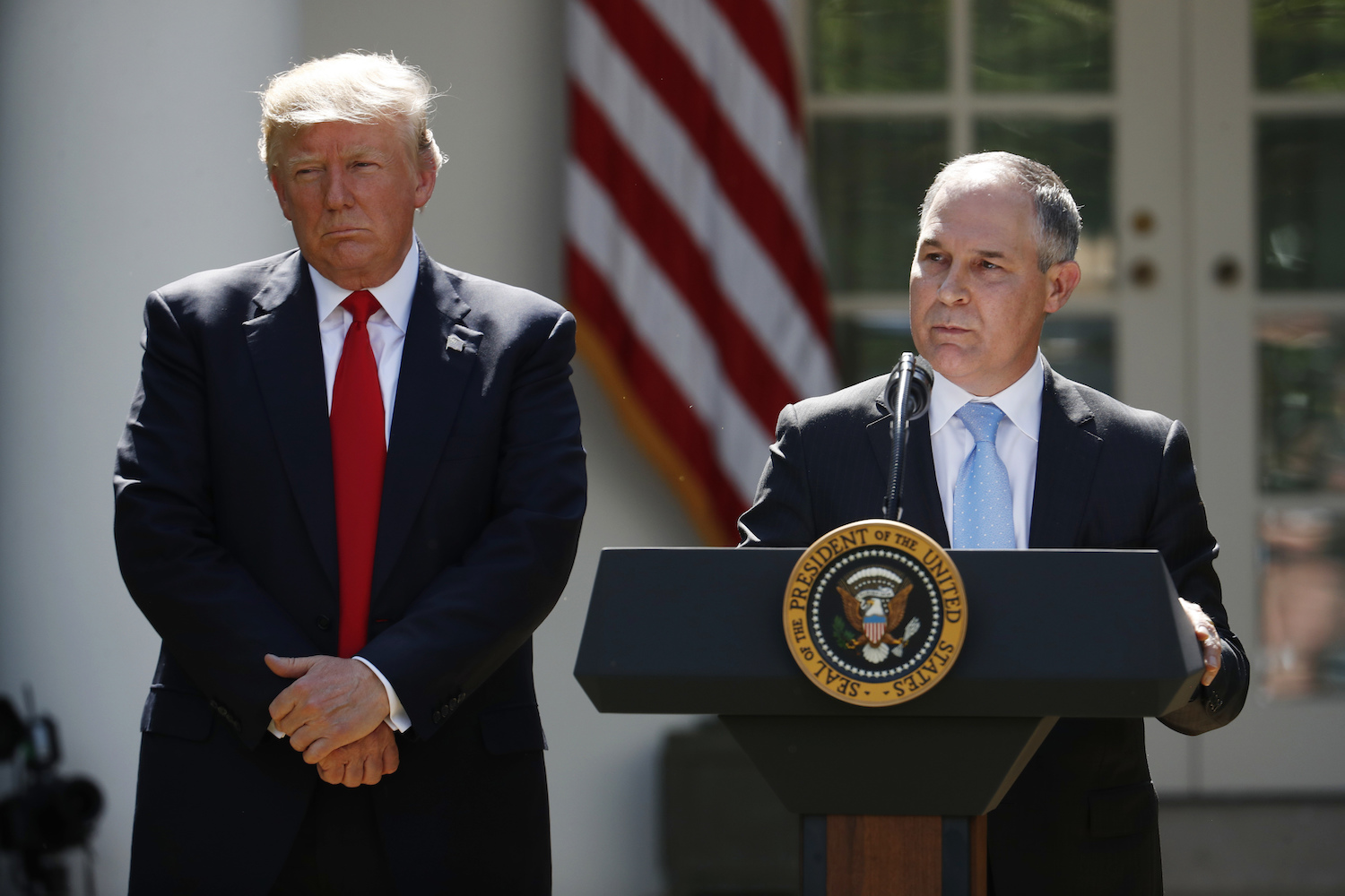 President Donald Trump and EPA chief Scott Pruitt. June 1, 2017. CREDIT: AP/Pablo Martinez Monsivais