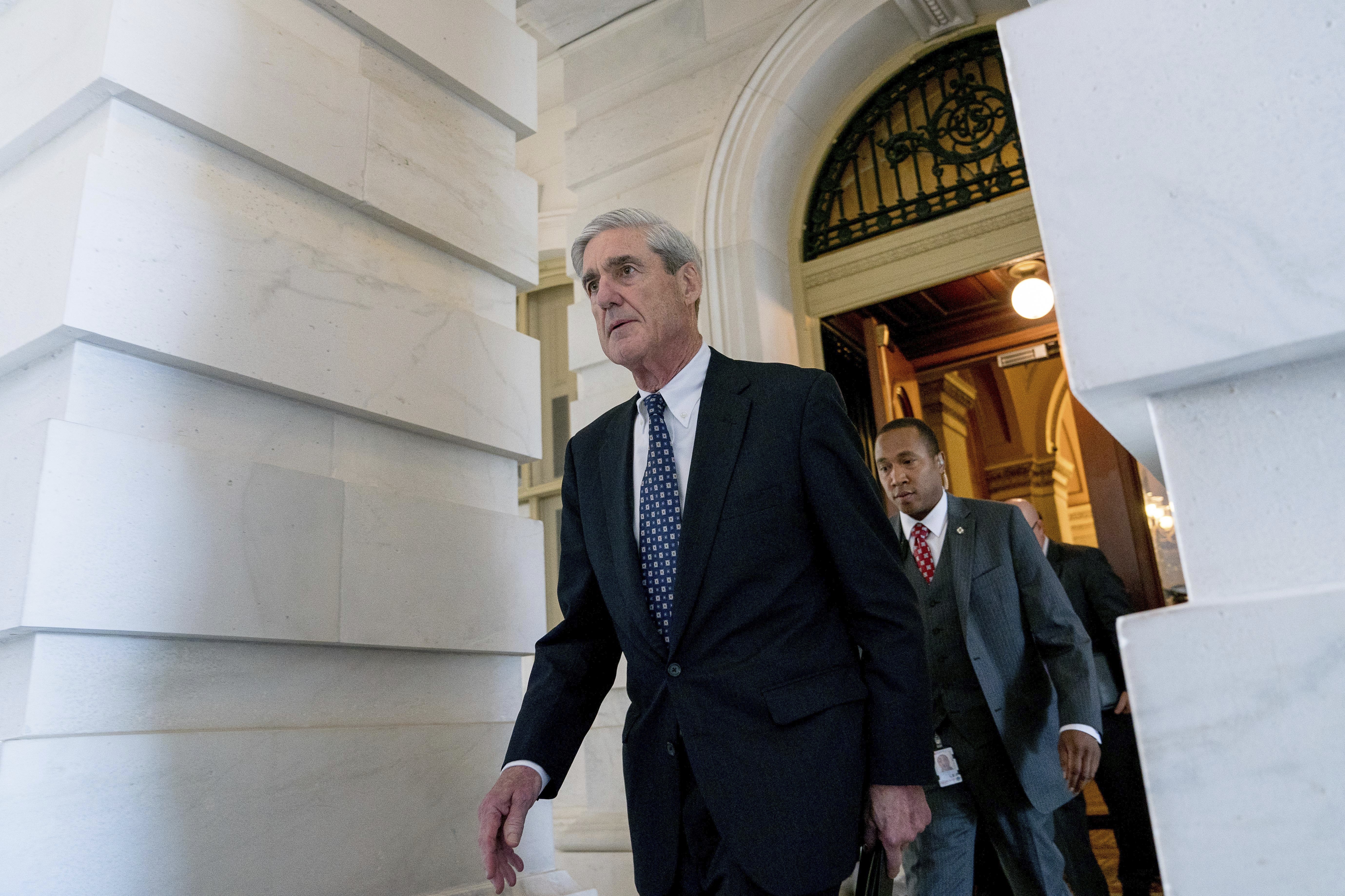 Former FBI Director Robert Mueller, the special counsel probing Russian interference in the 2016 election, departs Capitol Hill following a closed door meeting, Wednesday, June 21, 2017, in Washington. (CREDIT: AP Photo/Andrew Harnik)