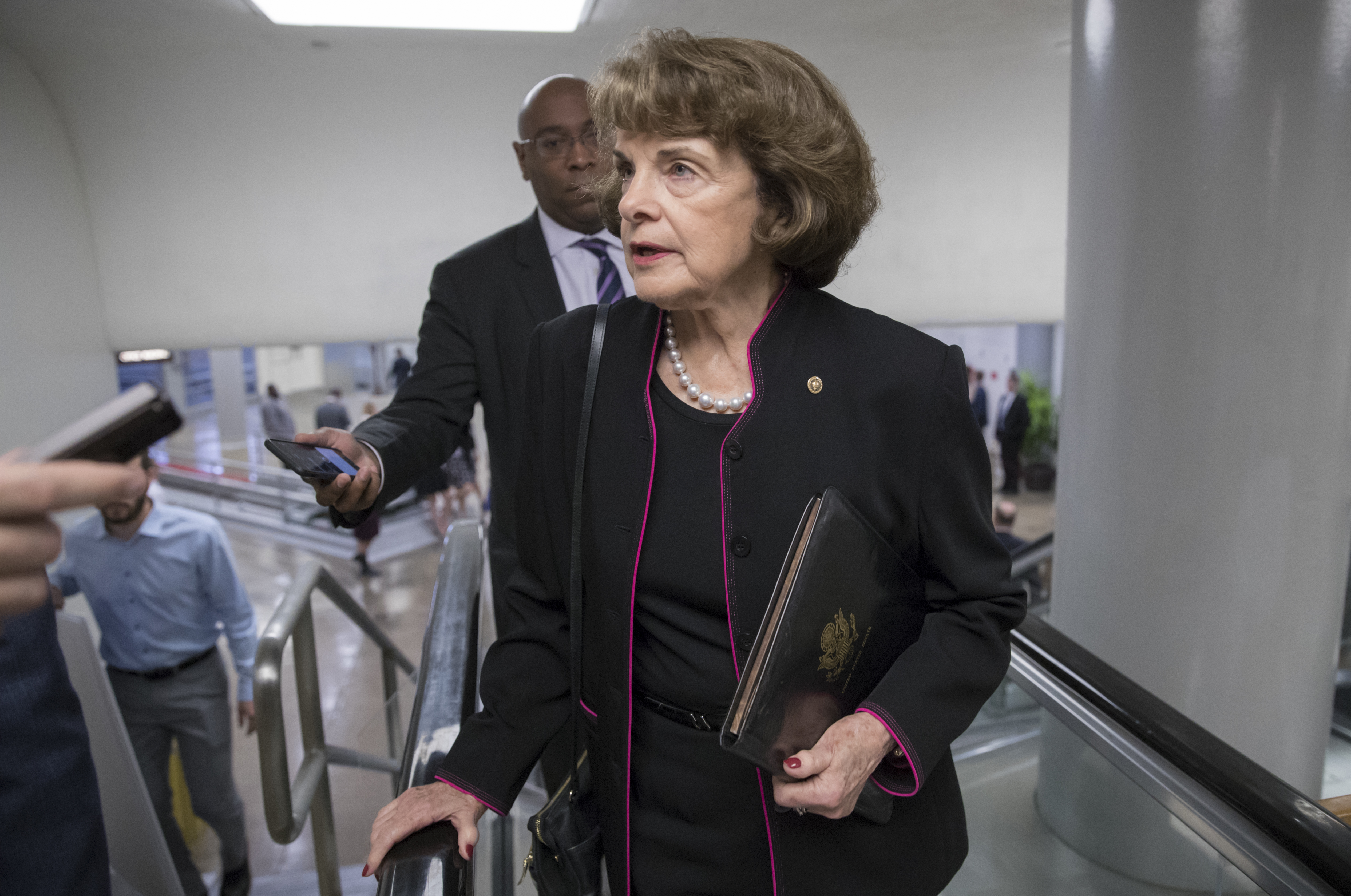 Sen. Dianne Feinstein, D-Calif., speaks to reporters as she arrives at the Capitol in Washington, Tuesday, Sept. 19, 2017. CREDIT: AP Photo/J. Scott Applewhite