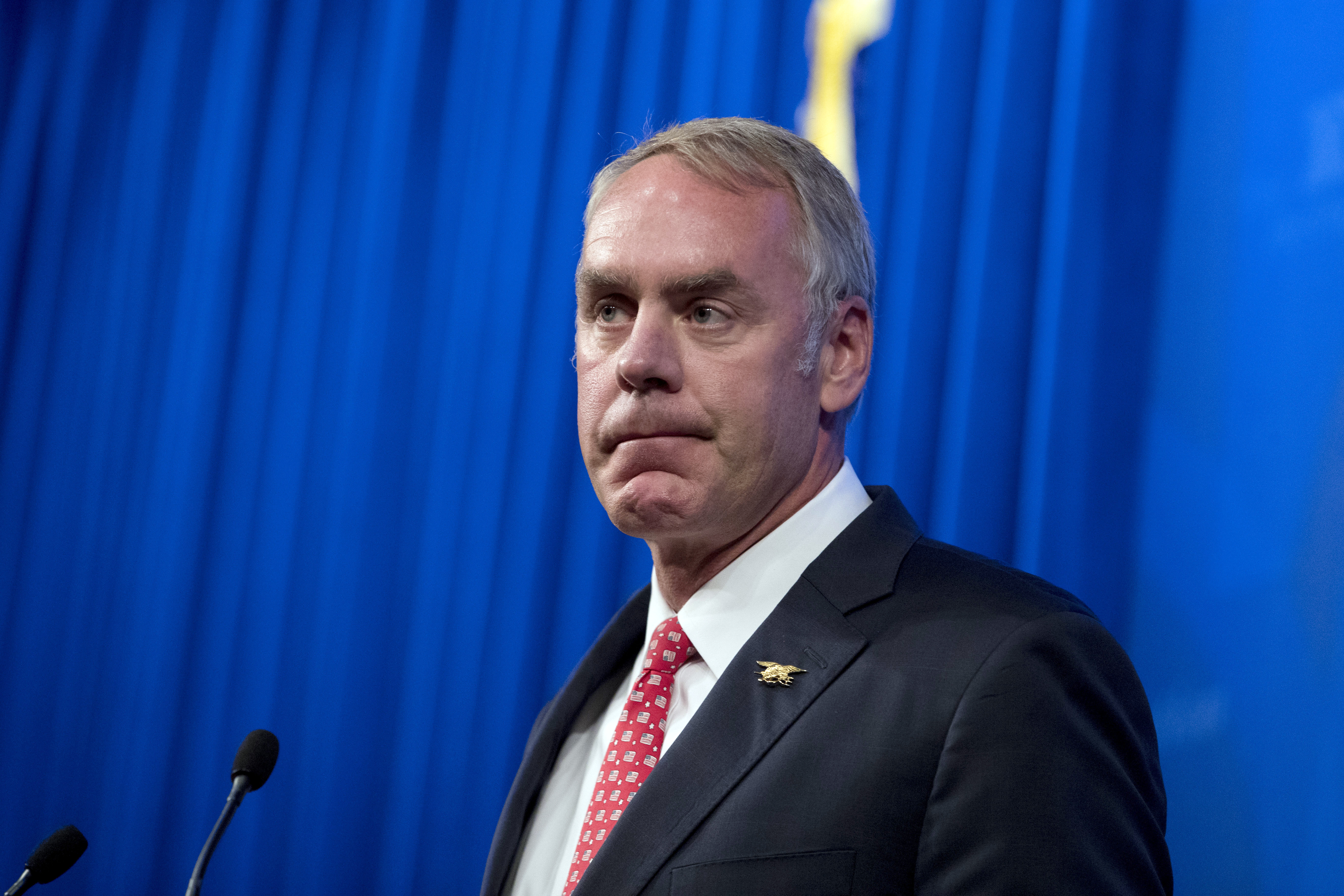 Interior Secretary Ryan Zinke speaks about the Trump Administration's energy policy at the Heritage Foundation in Washington, Friday, Sept. 29, 2017. (CREDIT: AP Photo/Andrew Harnik)