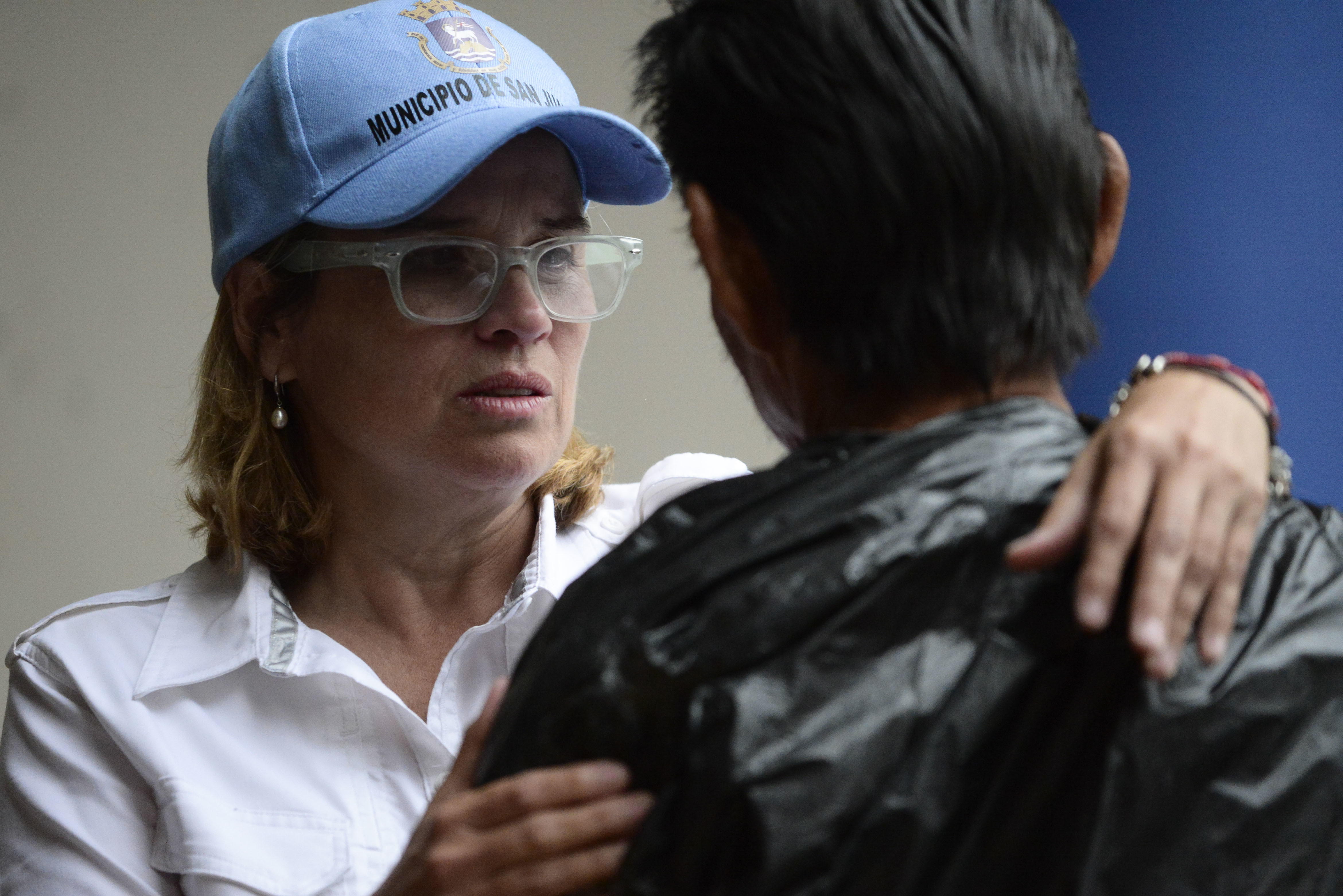 San Juan Mayor Carmen Yulin Cruz arrives at the San Francisco hospital during the evacuation of patients after an electrical plant failure, in San Juan, Puerto Rico, Saturday, Sept. 30, 2017. CREDIT: AP Photo/Carlos Giusti