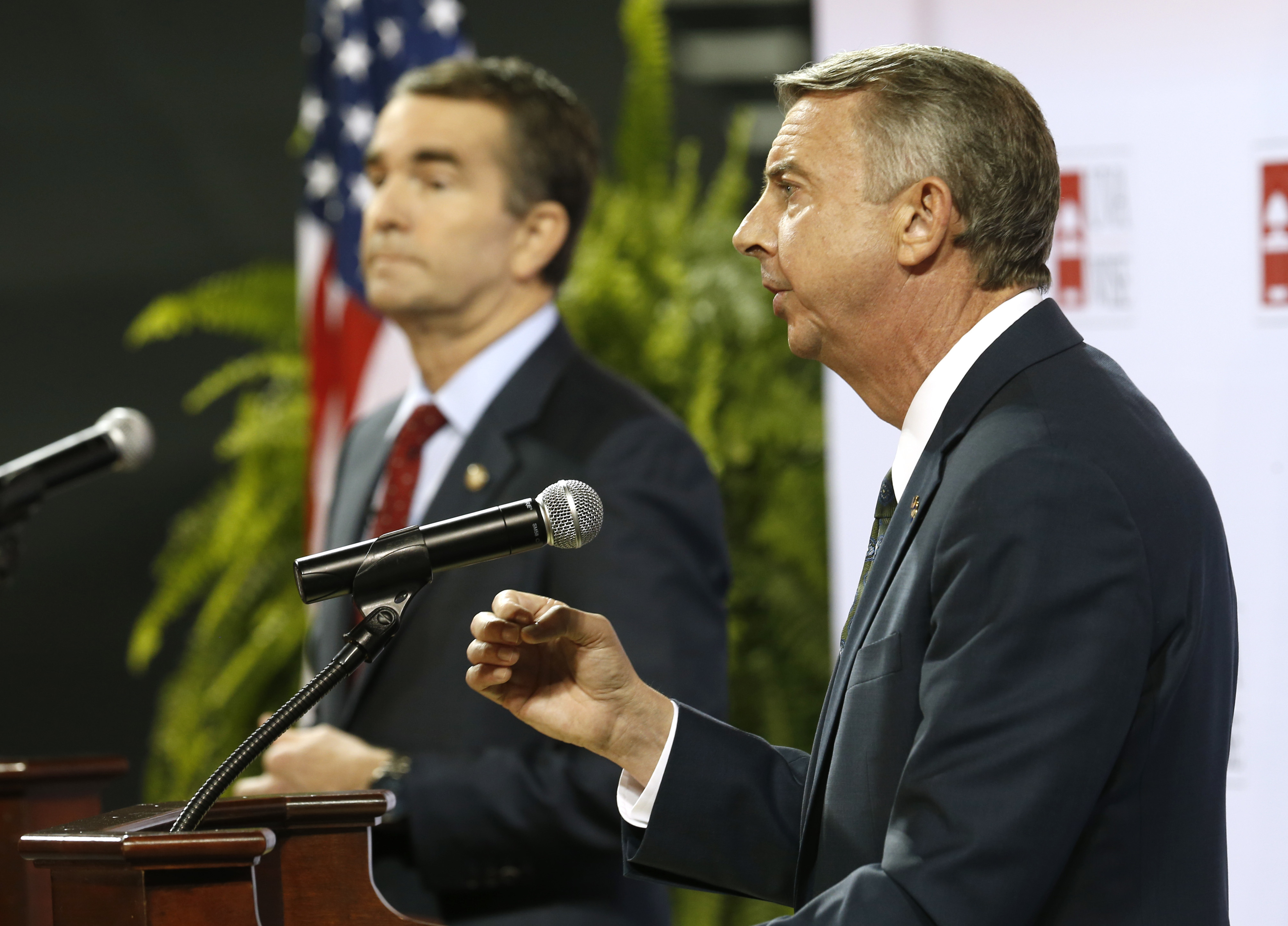 Republican gubernatorial candidate Ed Gillespie, right, debates with Democratic challenger Ralph Northam. (CREDIT: AP Photo/Steve Helber)