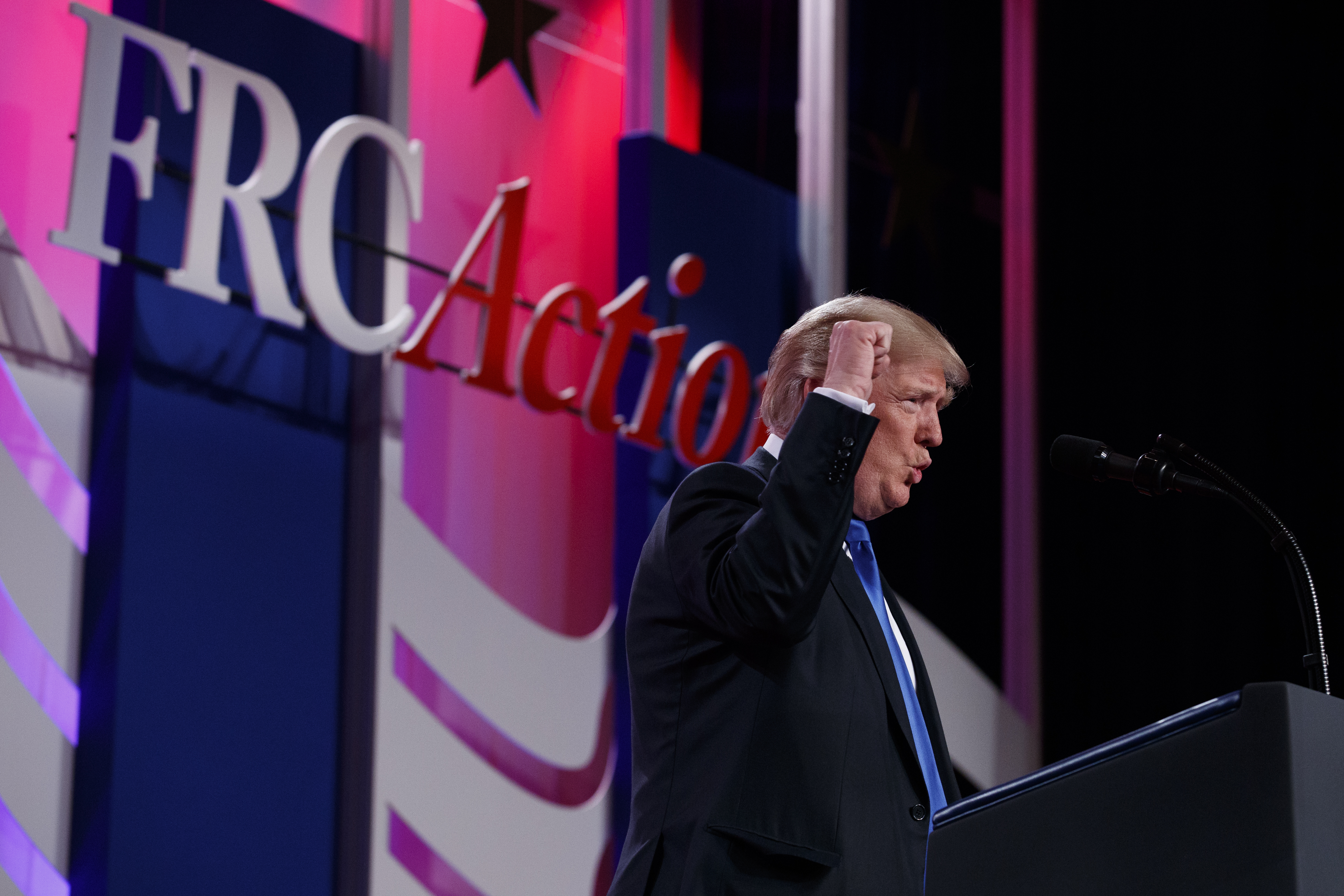 President Donald Trump speaks to the 2017 Value Voters Summit, Friday, Oct. 13, 2017, in Washington. CREDIT: AP Photo/Evan Vucci
