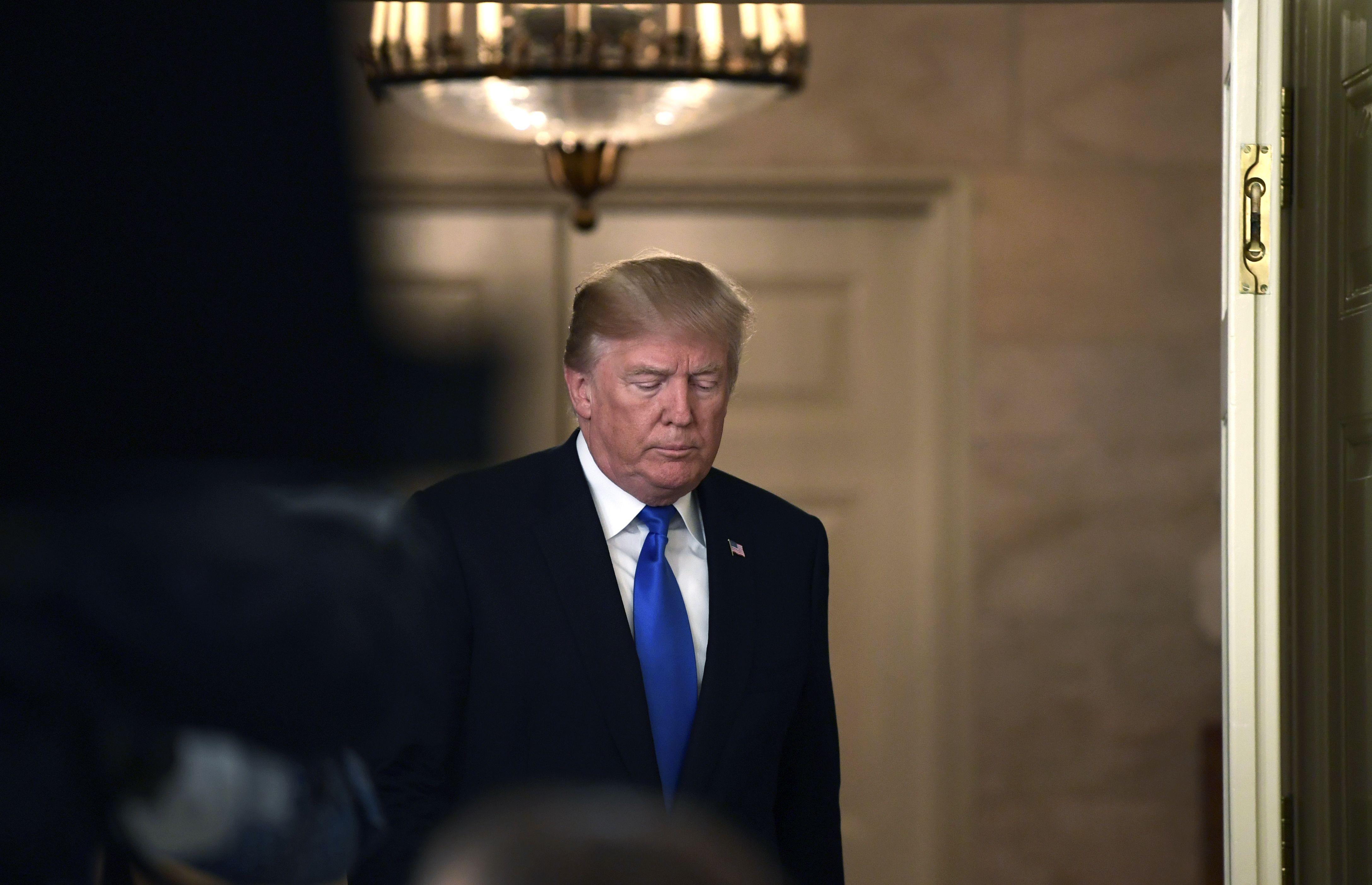 Trump arrives to speak about Iran at the White House Friday, Oct. 13, 2017. (CREDIT: AP Photo/Susan Walsh)