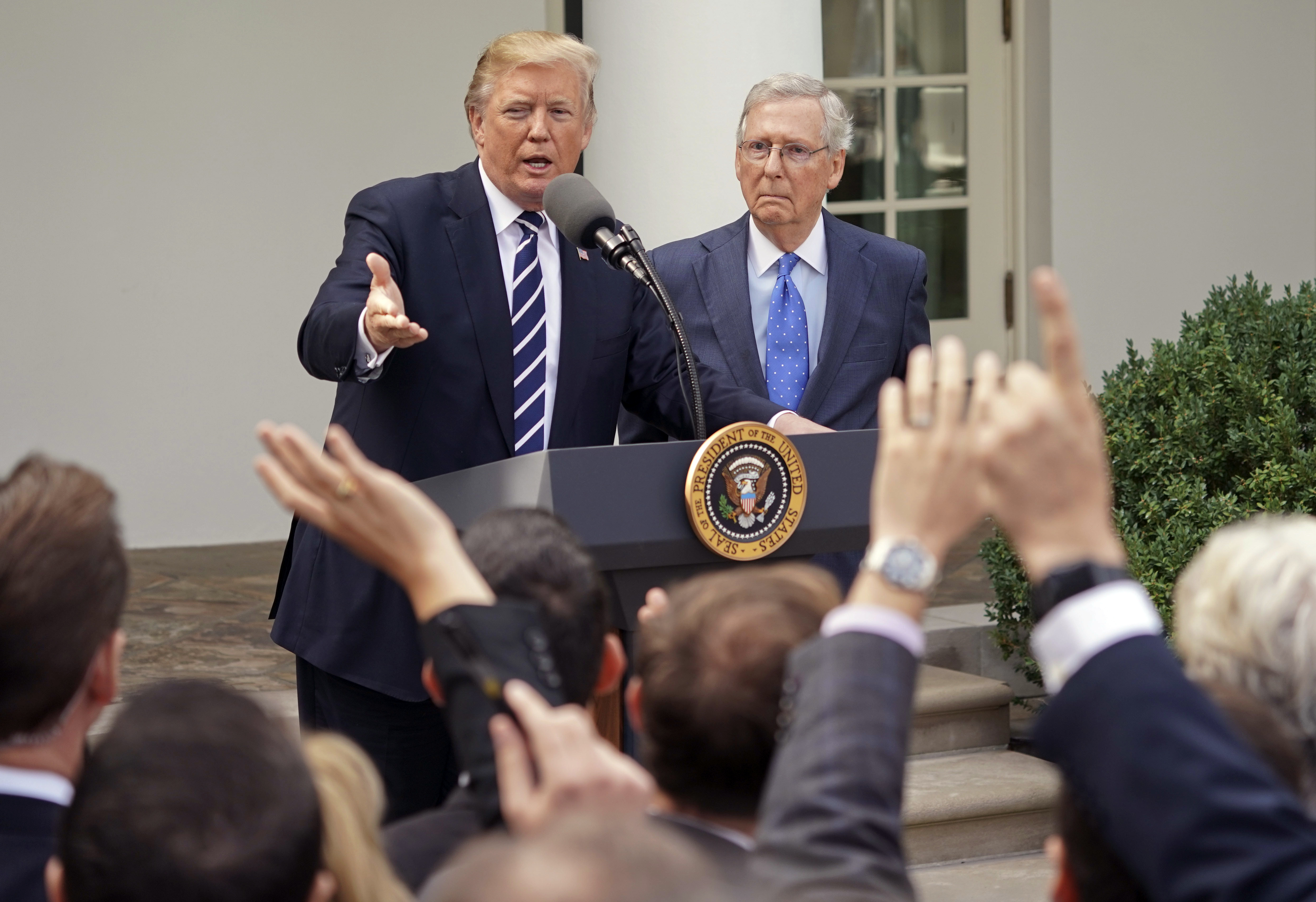President Donald Trump commits to formally declaring a national emergency over opioid crisis to members of the media in the Rose Garden of the White House, Oct. 16, 2017. (CREDIT: AP Photo/Pablo Martinez Monsivais)