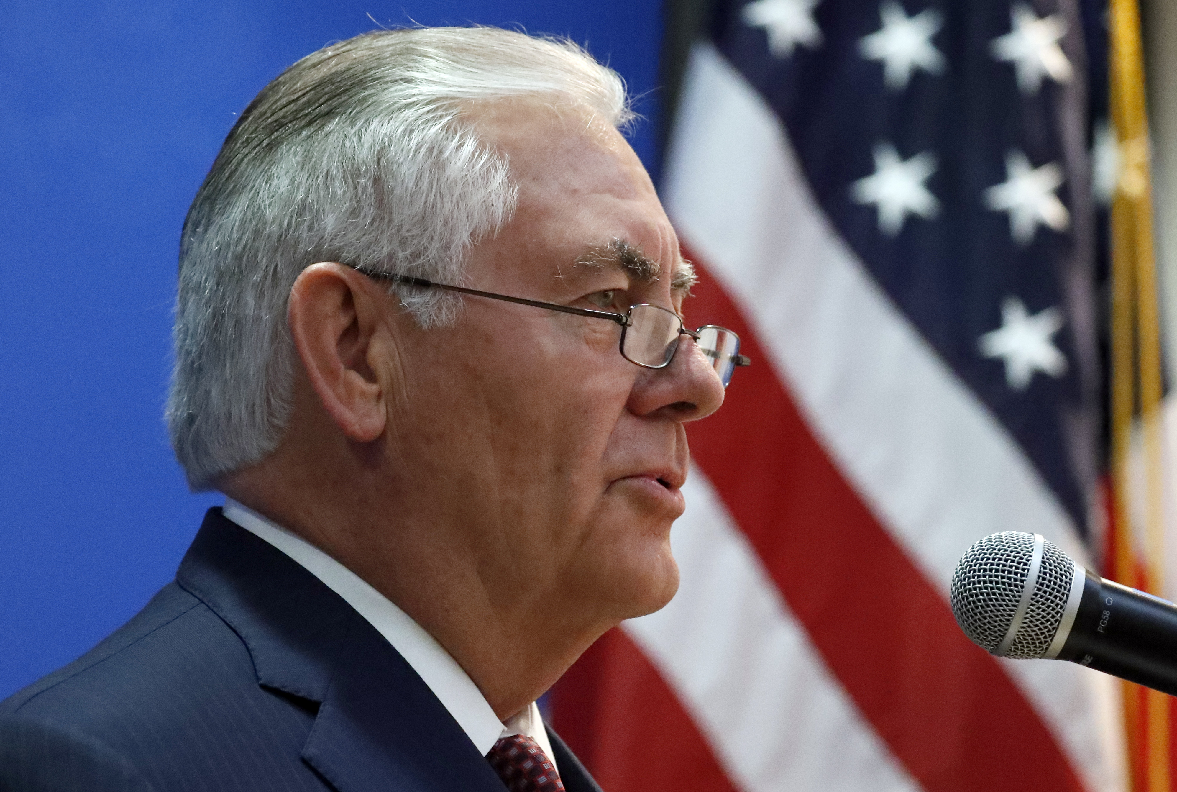 U.S. Secretary of State Rex Tillerson speaks at the U.S. embassy in Riyadh, Saudi Arabia Sunday, Oct. 22, 2017. (CREDIT: Alex Brandon/AP Photo)
