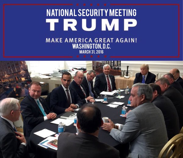 IN THIS PHOTO FROM TRUMP'S TWITTER ACCOUNT, Papadopoulos CAN BE SEEN SITTING FOUR SPOTS TO TRUMP'S RIGHT. (CREDIT: TWITTER)