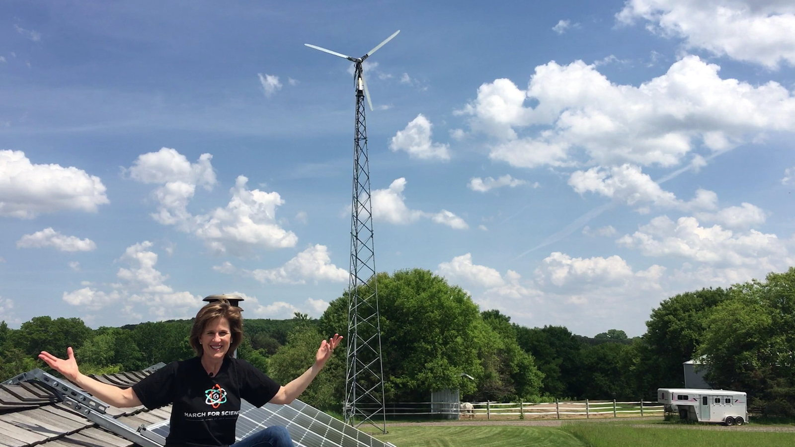 Rebecca Otto, Minnesota State auditor and candidate for governor in the Democratic primary, on the roof of her clean energy home. CREDIT: Shawn Otto.