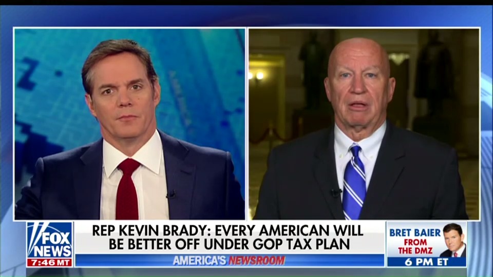Rep. Kevin Brady (R-TX) talks to America's Newsroom host Bill Hemmer on Tuesday CREDIT: Fox News screenshot