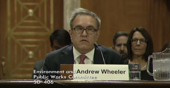 President Trump named Andrew Wheeler as acting EPA administrator on July 5, 2018 after accepting Scott Pruitt's resignation from the position. CREDIT: screenshot/Senate EPW committee