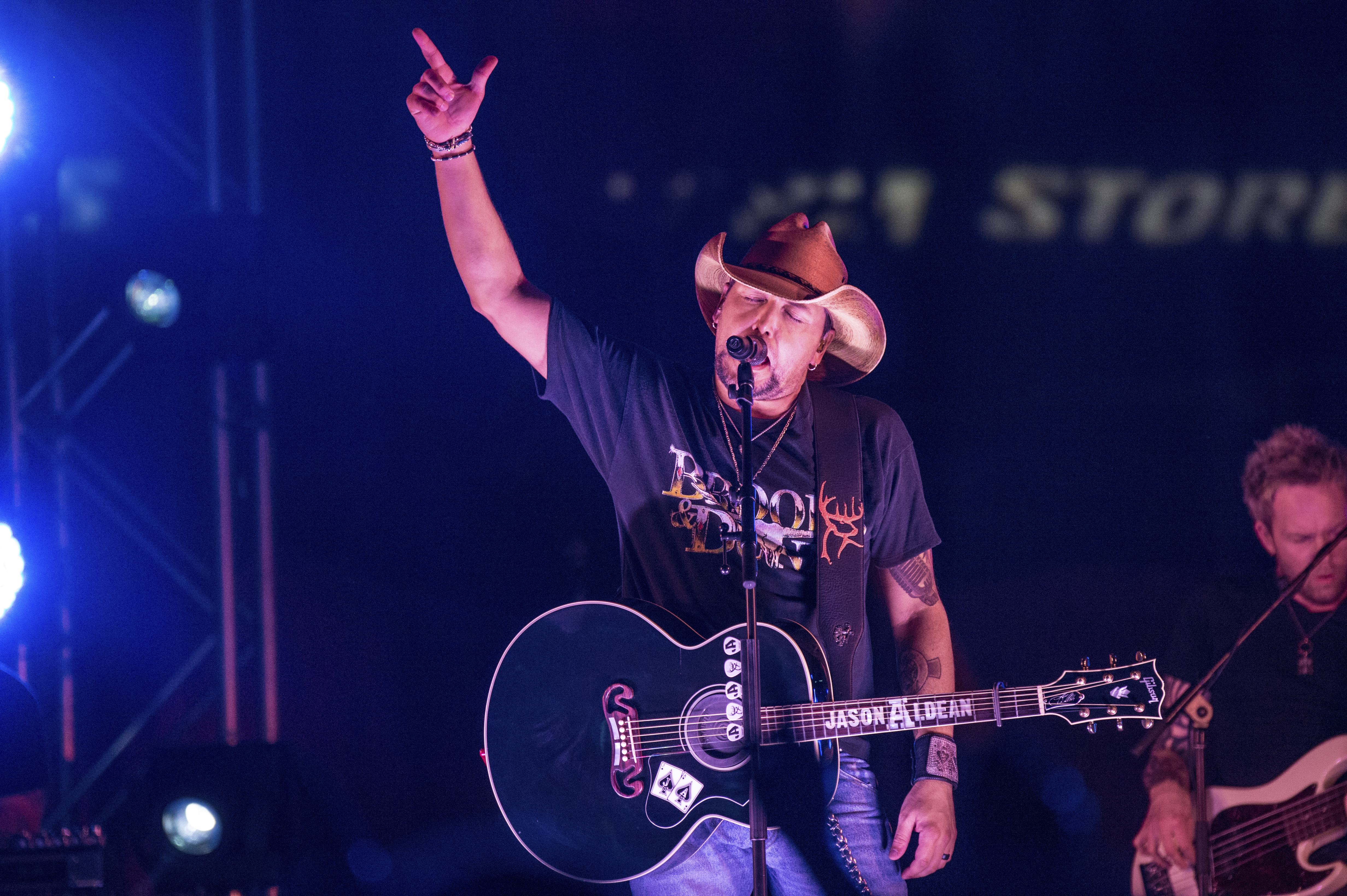 Jason Aldean, who was performing when the shooting began at the Las Vegas Route 91 Harvest festival last month, pictured during a surprise pop up concert at the Music City Center on Wednesday, June 7, 2017 in Nashville, Tenn. CREDIT: Amy Harris/Invision/AP
