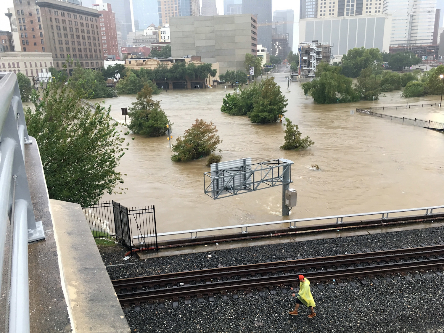 Downtown Houston flooding from Superstorm Harvey, August 28, 2017. CREDIT: AP/Jason Dearen