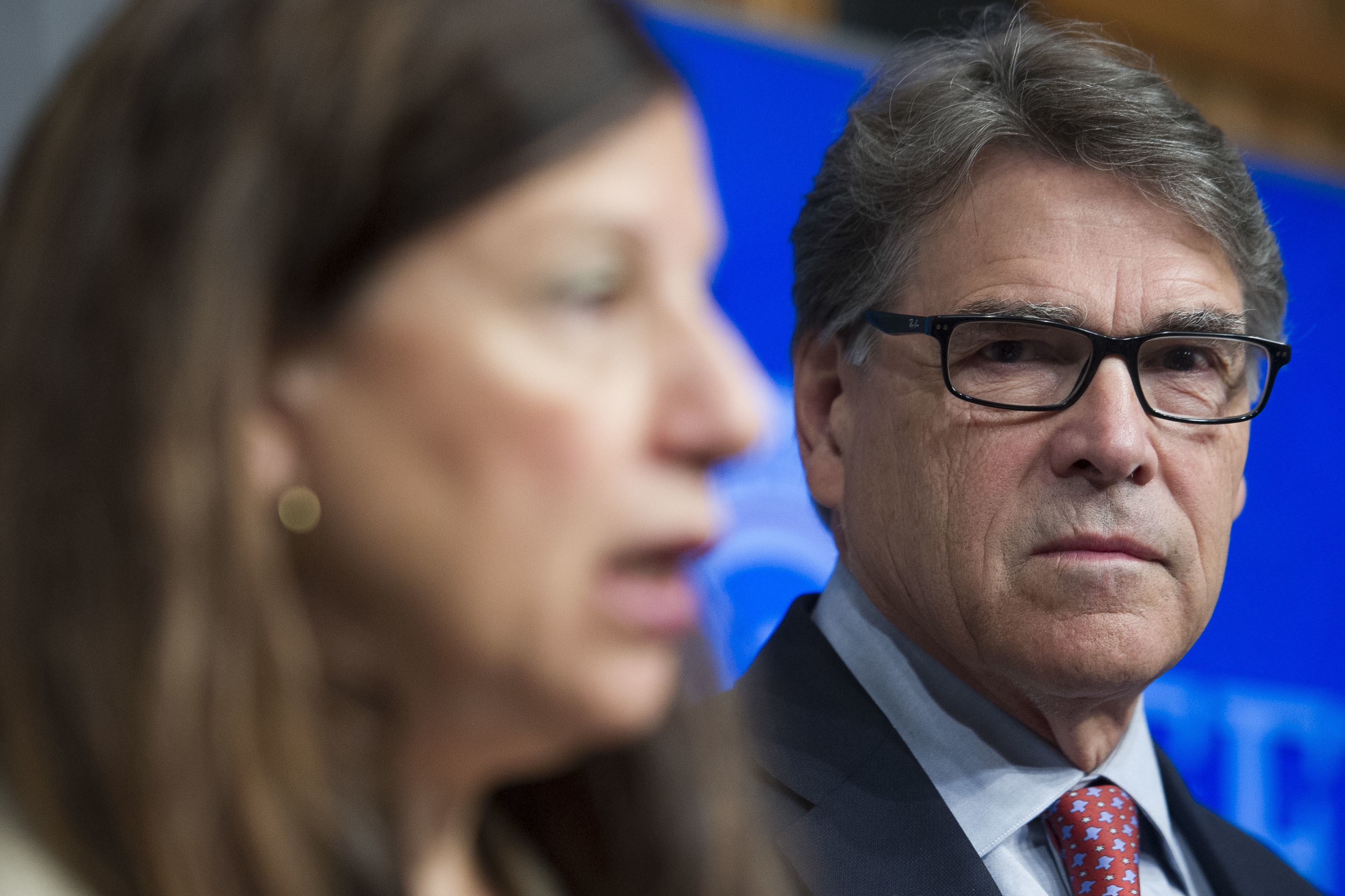 Department of Homeland Security Acting Secretary Elaine Duke delivers an update on federal actions to support Hurricane Irma response as Energy Secretary Rick Perry looks on, in Washington, Friday, Sept. 15, 2017. CREDIT: AP Photo/Cliff Owen