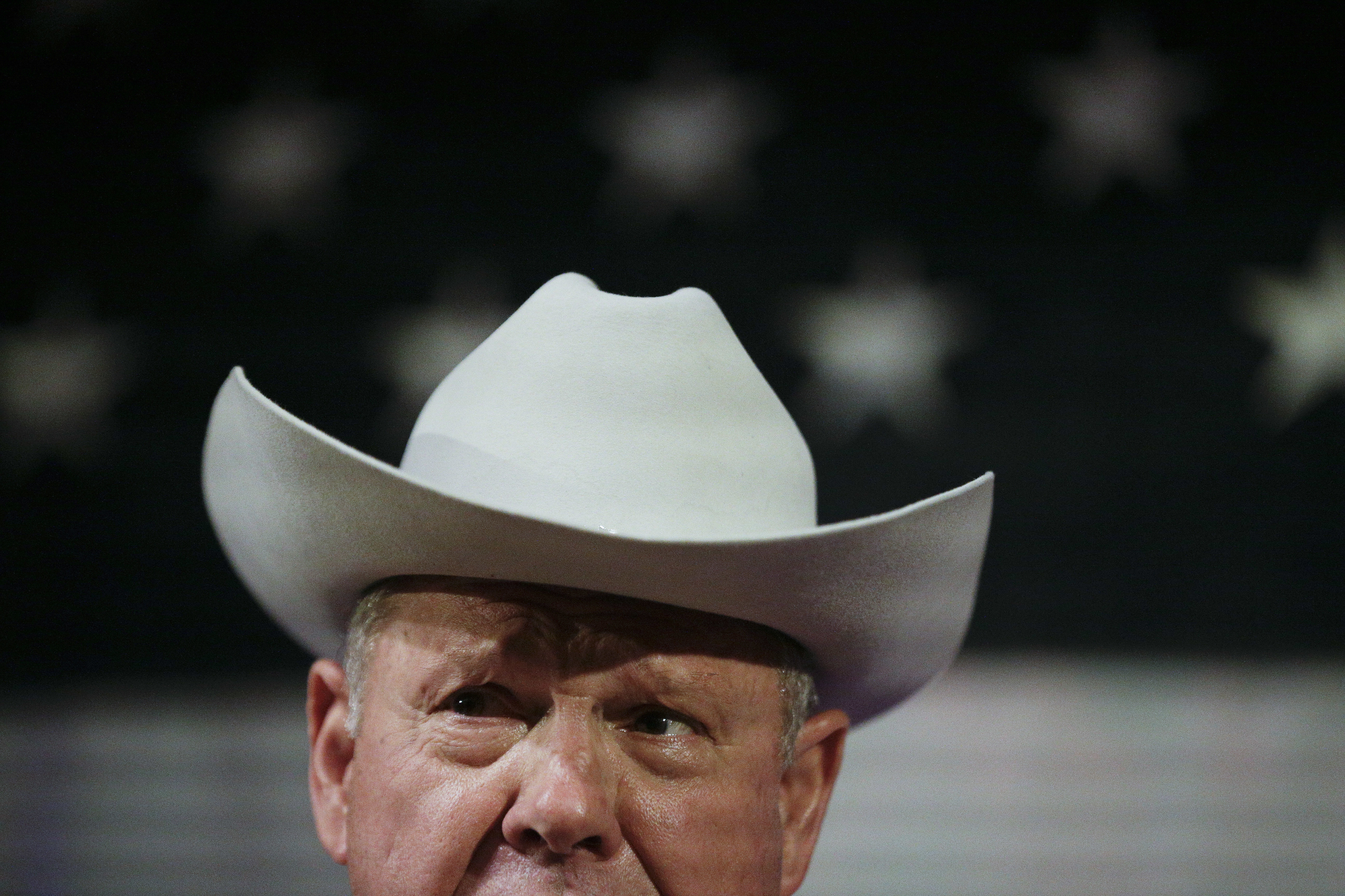 Former Alabama Chief Justice and U.S. Senate candidate Roy Moore speaks at a rally, Monday, Sept. 25, 2017, in Fairhope, Ala. (AP Photo/Brynn Anderson)