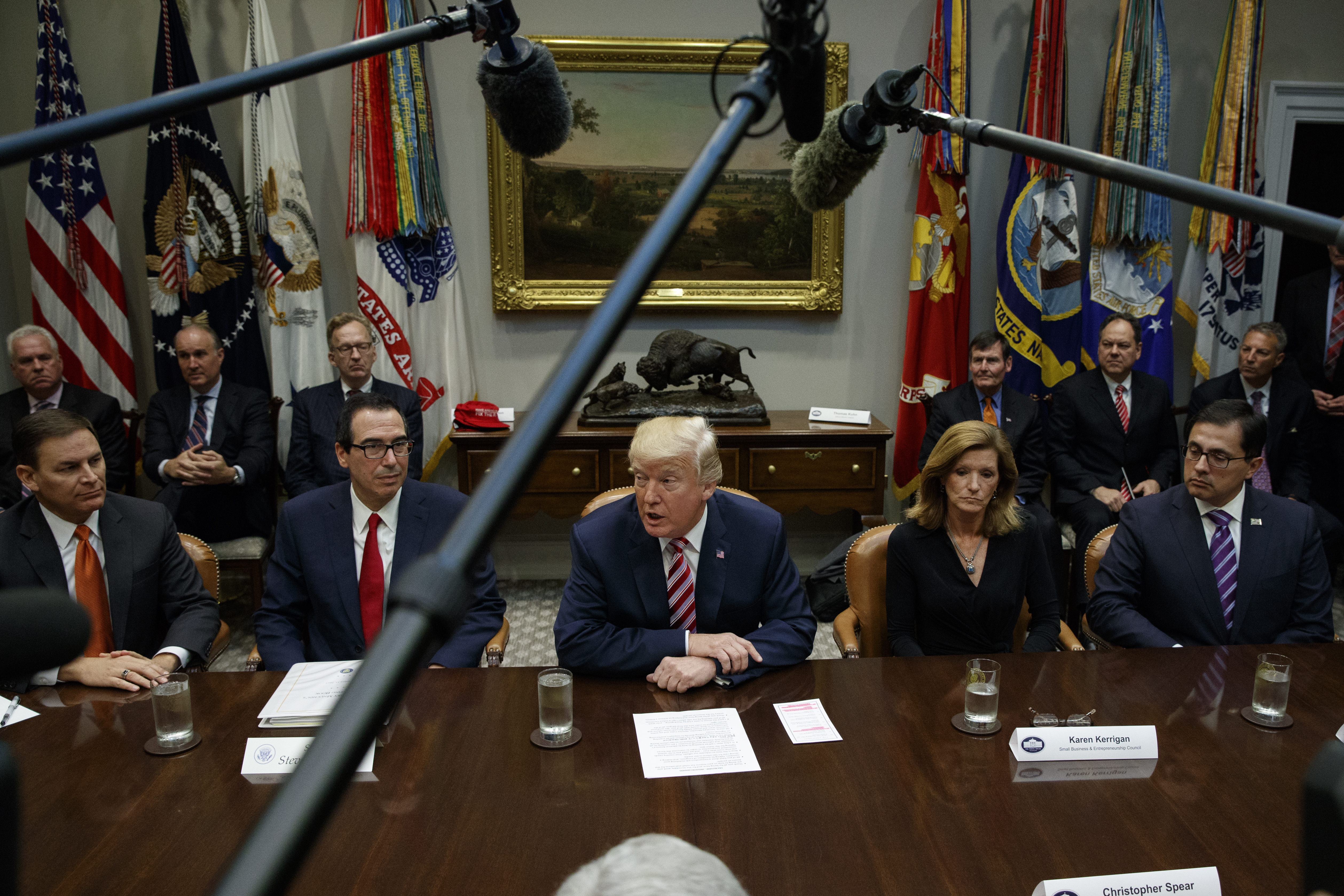President Donald Trump speaks during a meeting on tax policy with business leaders in the Roosevelt Room of the White House, Tuesday, October 31, 2017. (CREDIT: AP Photo/Evan Vucci)
