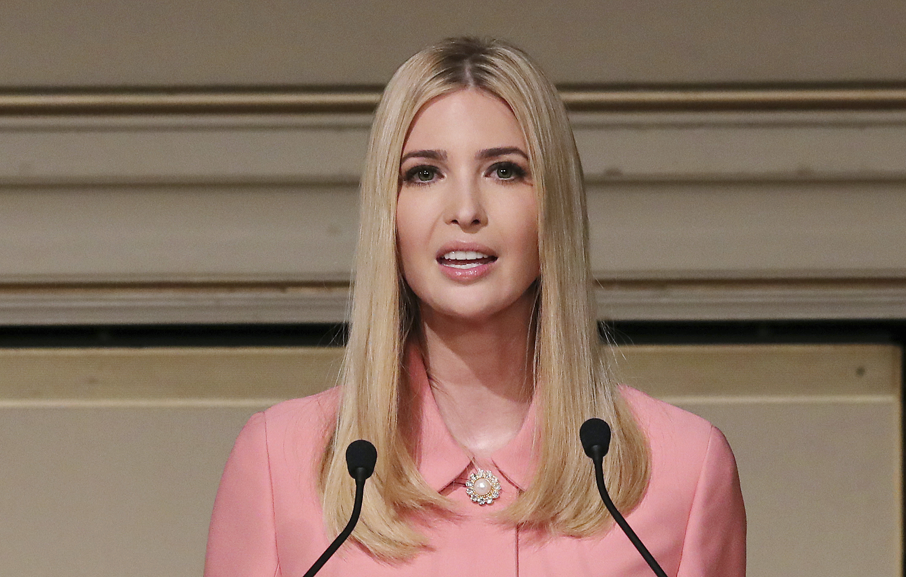 Ivanka Trump, the daughter and advisor to U.S. President Donald Trump, delivers a speech at World Assembly for Women: WAW! 2017 conference in Tokyo Friday, Nov. 3, 2017. (AP Photo/Eugene Hoshiko, Pool)