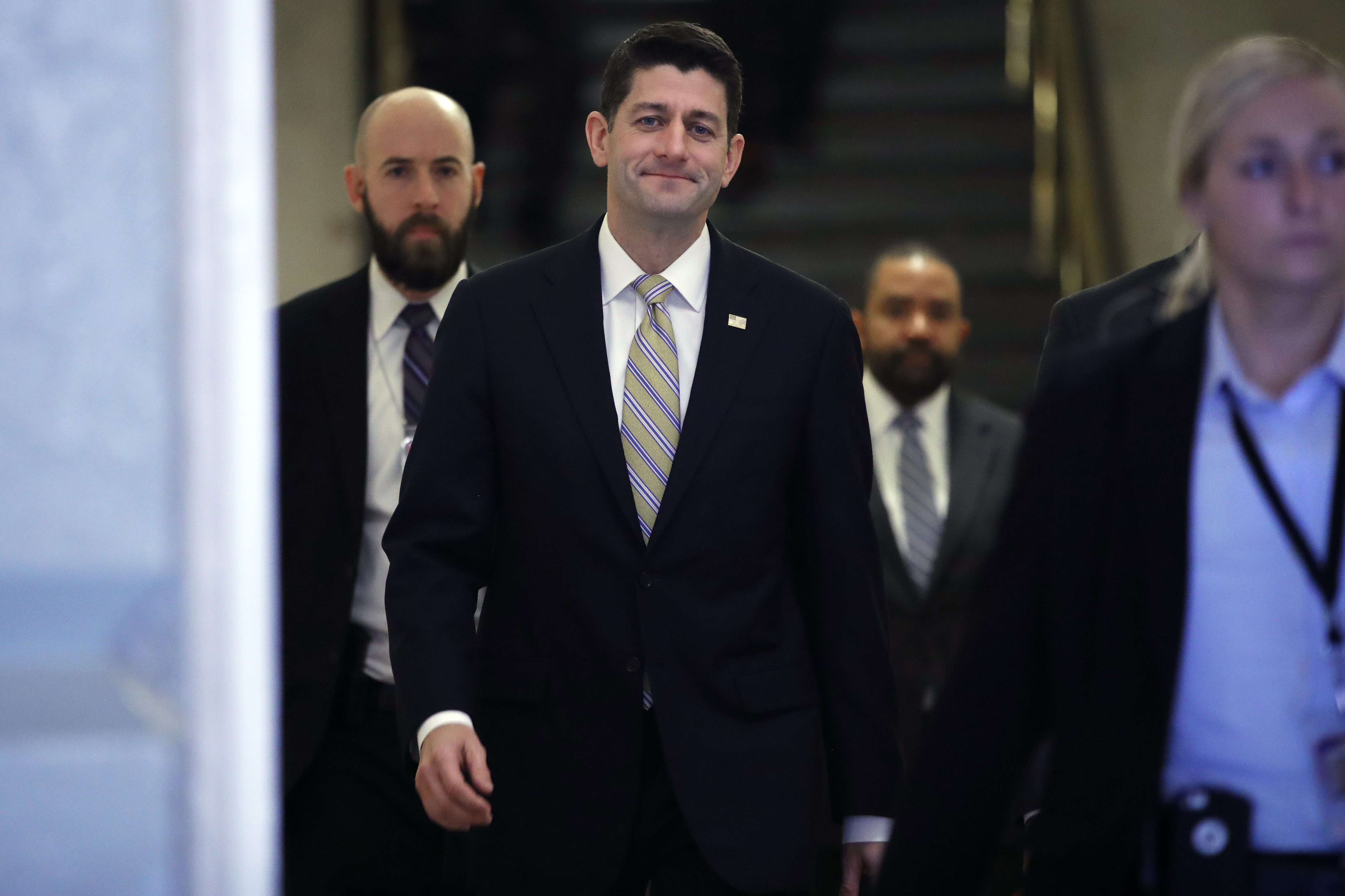 House Speaker Paul Ryan (R-WI) arrives for a meeting with House Republicans and President Donald Trump, Thursday, Nov. 16, 2017, on Capitol Hill in Washington. (CREDIT: AP Photo/Jacquelyn Martin)
