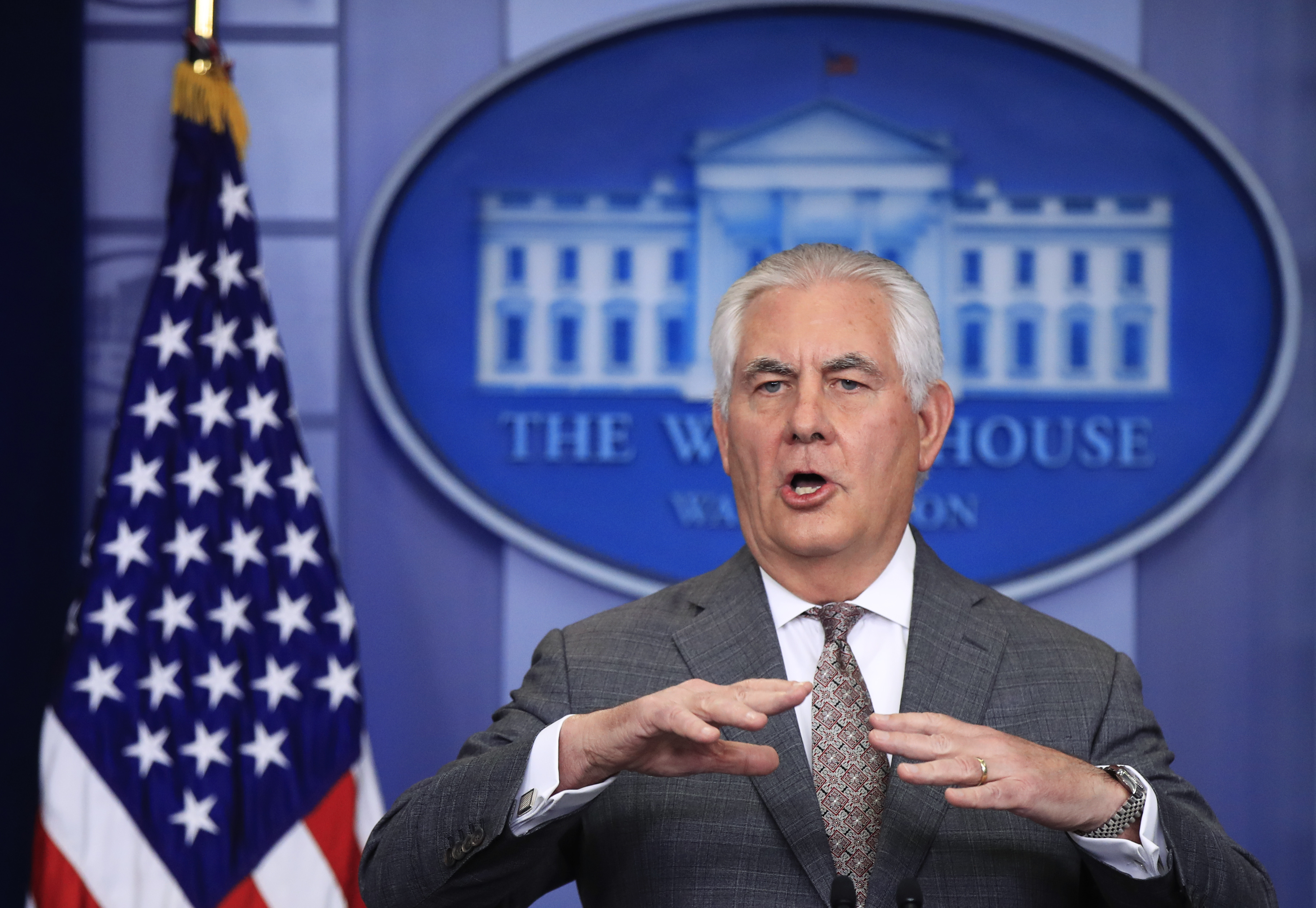 Secretary of State Rex Tillerson speaks about North Korea during the daily press briefing in the Brady Press Briefing Room at the White House, in Washington, Monday, Nov. 20, 2017. CREDIT: AP Photo/Manuel Balce Ceneta