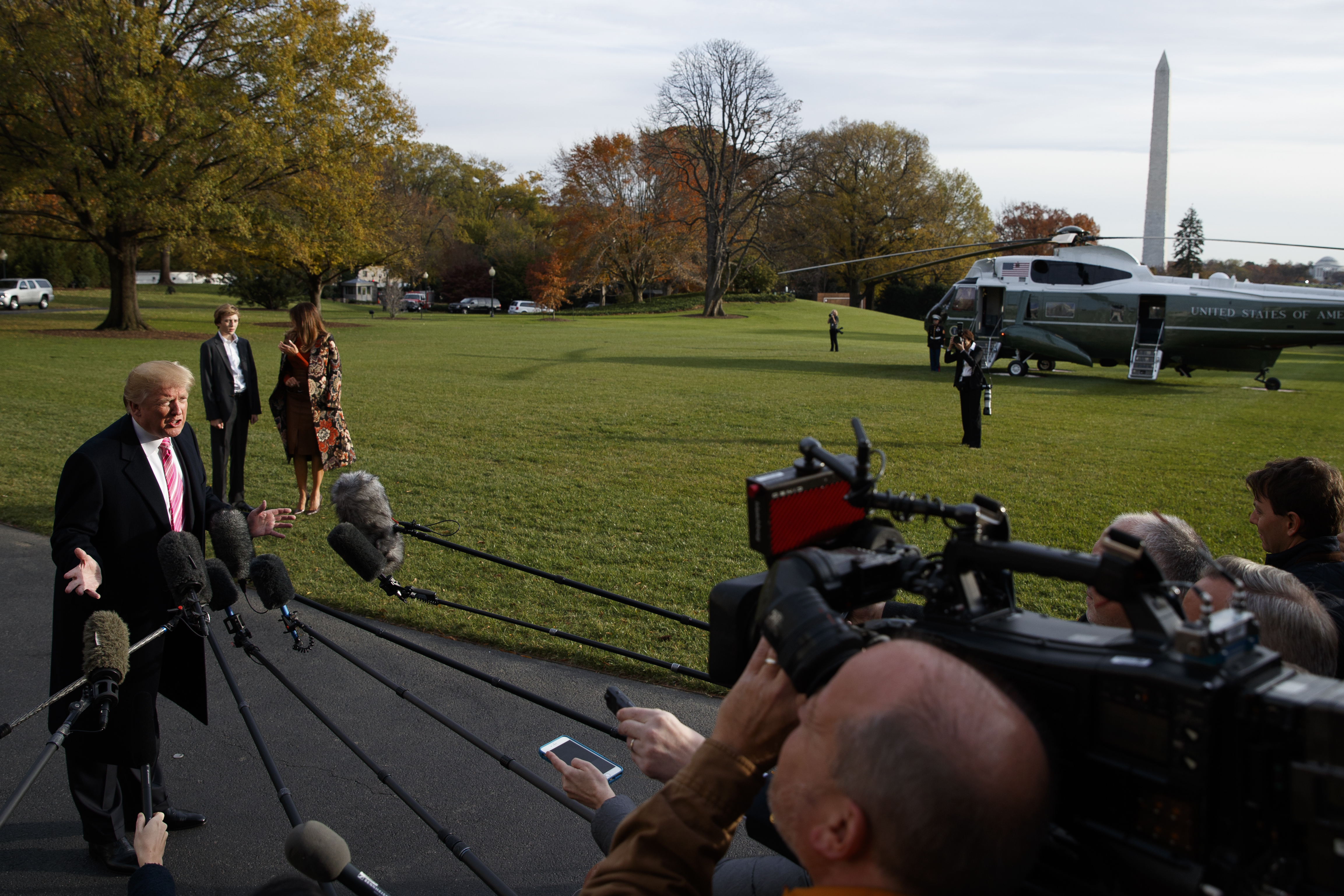 President Donald Trump speaks to reporters before leaving the White House, Tuesday, Nov. 21, 2017, in Washington for a Thanksgiving trip to Mar-a-Lago estate in Palm Beach, Fla. (CREDIT: AP Photo/Evan Vucci)