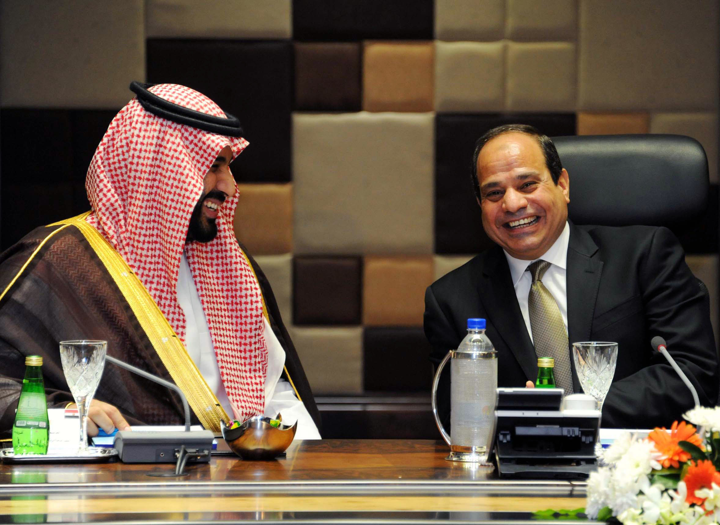 Egyptian President Abdel-Fattah el-Sissi, right, meets with Saudi Crown Prince Mohammed bin Salman at the Presidential Palace in Cairo, Egypt. Saudi Arabia's powerful clerics and its regional rivals are increasingly insisting that the stance against Iran is part of a region-wide battle for the soul of Islam. CREDIT: Egyptian Presidency Office via AP Photo.