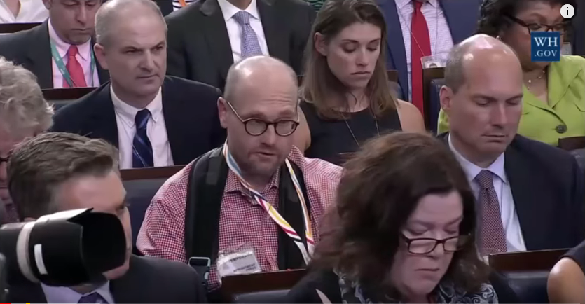 New York Times Reporter Glenn Thrush during an Aug. 2, 2017 White House press briefing. CREDIT: Screenshot