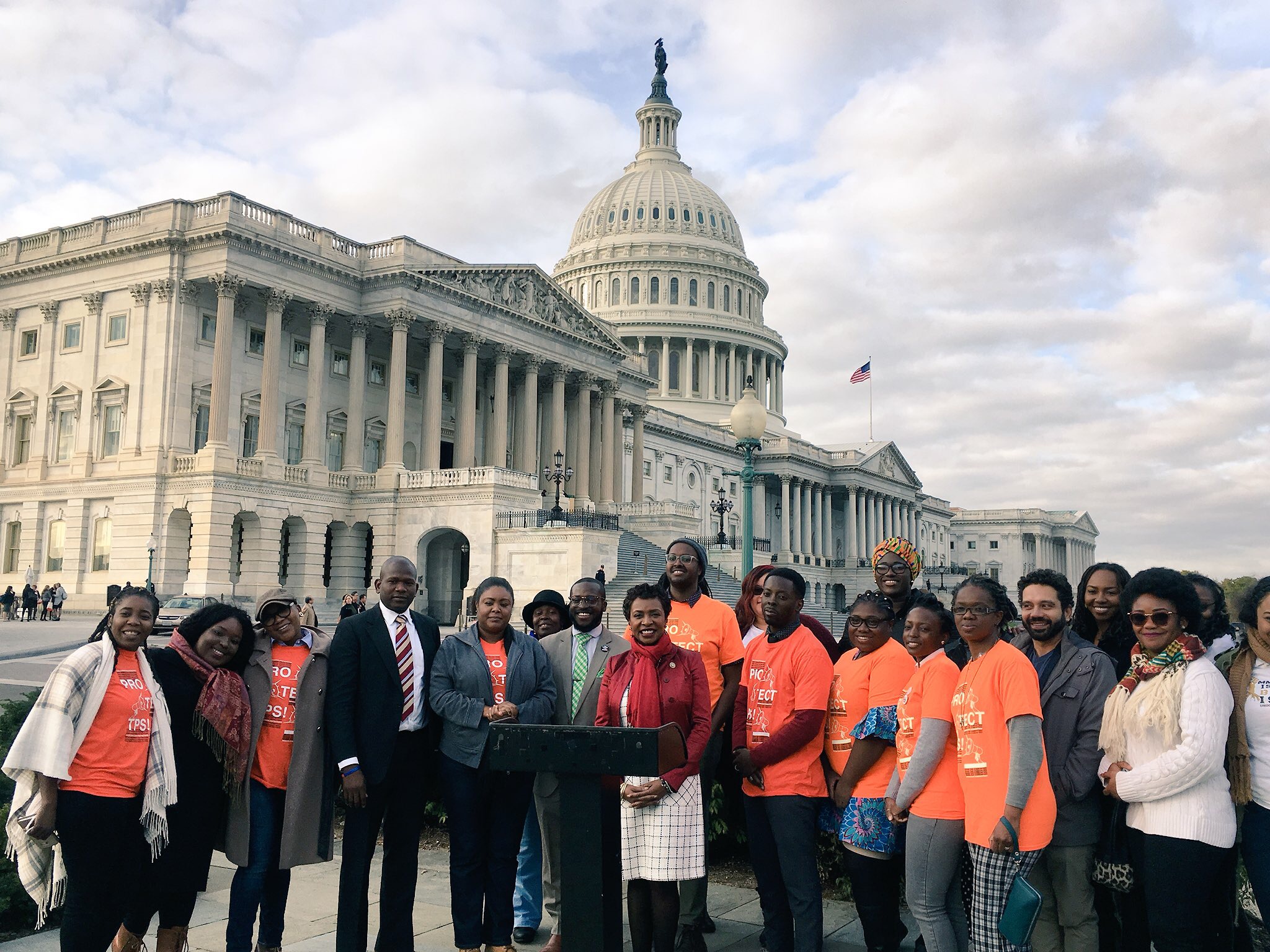 Rep. Yvette Clarke (D-NY) and organizers for Black immigrants hold a rally in Washington, D.C. on November 15, 2017 to support the extension of the Temporary Protected Status (TPS) program. (CREDIT: Esther Y. Lee)