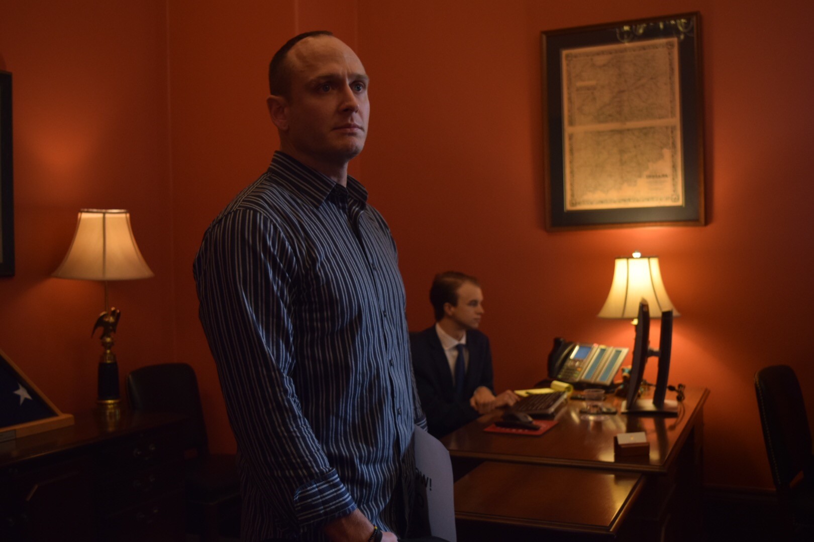 Brian from Indiana's Hoosier Action organization spoke in his senators' offices Monday to talk about his struggle with addiction, Monday, November 13, 2017. (CREDIT: AMANDA GOMEZ)