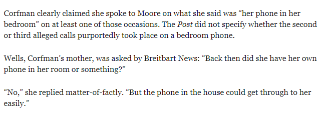 Screenshot of Breitbart's report on Corfman's bedroom phone.