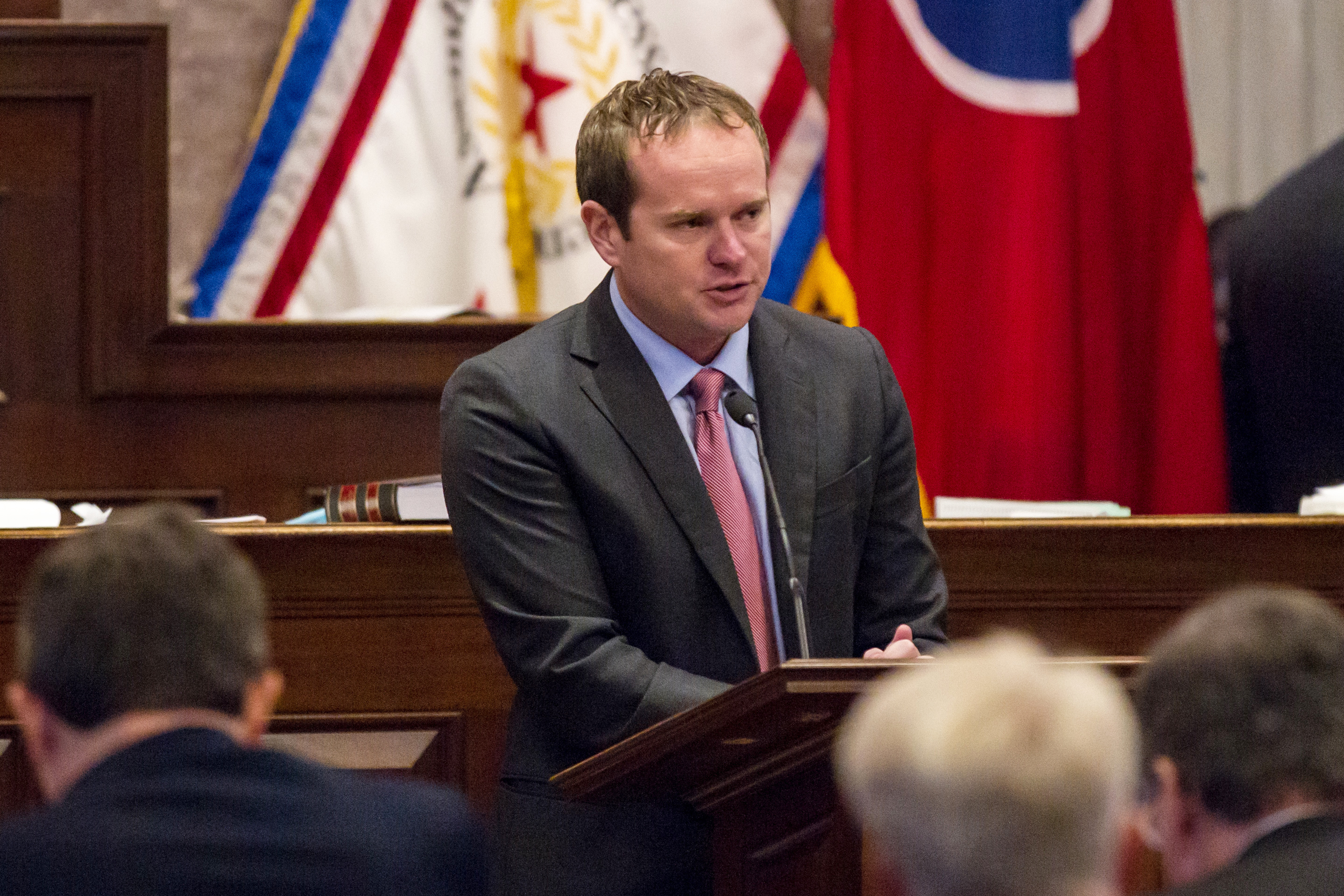 Republican Rep. Jeremy Durham, R-Franklin, addresses the House in Nashville, Tennessee., on Tuesday, September 13, 2016. (CREDIT: AP Photo/Erik Schelzig)