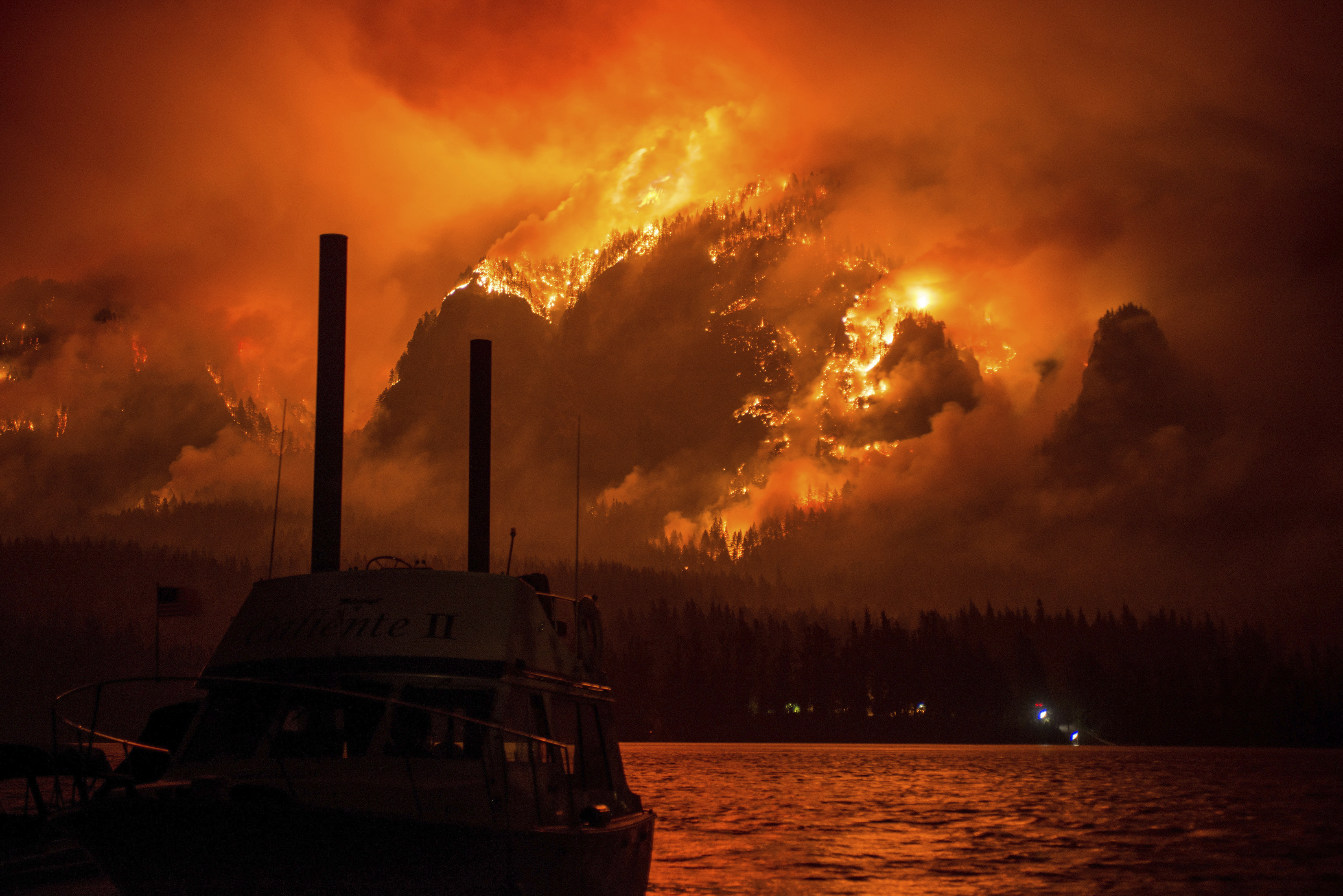 The Eagle Creek wildfire burning in the Columbia River Gorge. (CREDIT: Tristan Fortsch/KATU-TV via AP)
